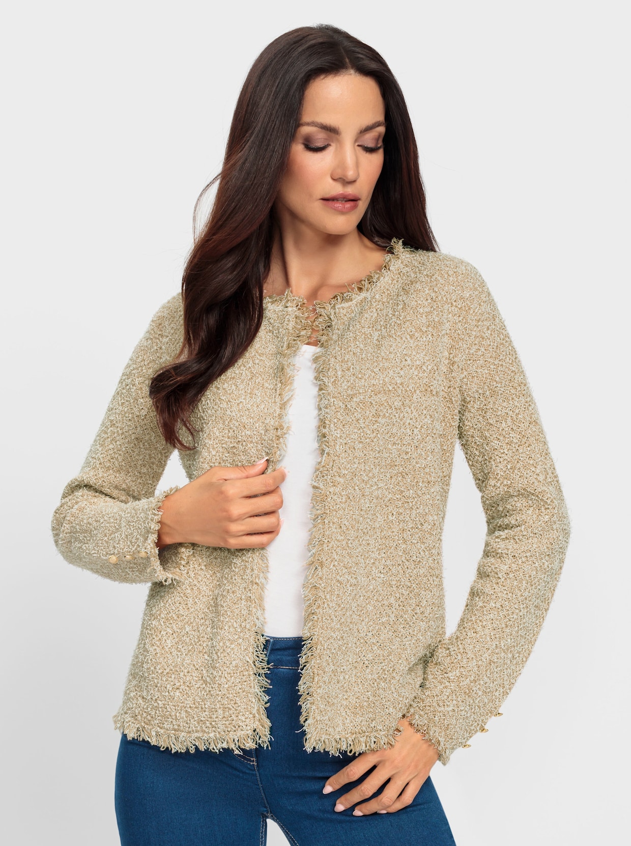 heine Vest - beige/wit gedessineerd