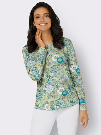 Langarmshirt mit U-Boot-Ausschnitt - pistazie-mint-bedruckt