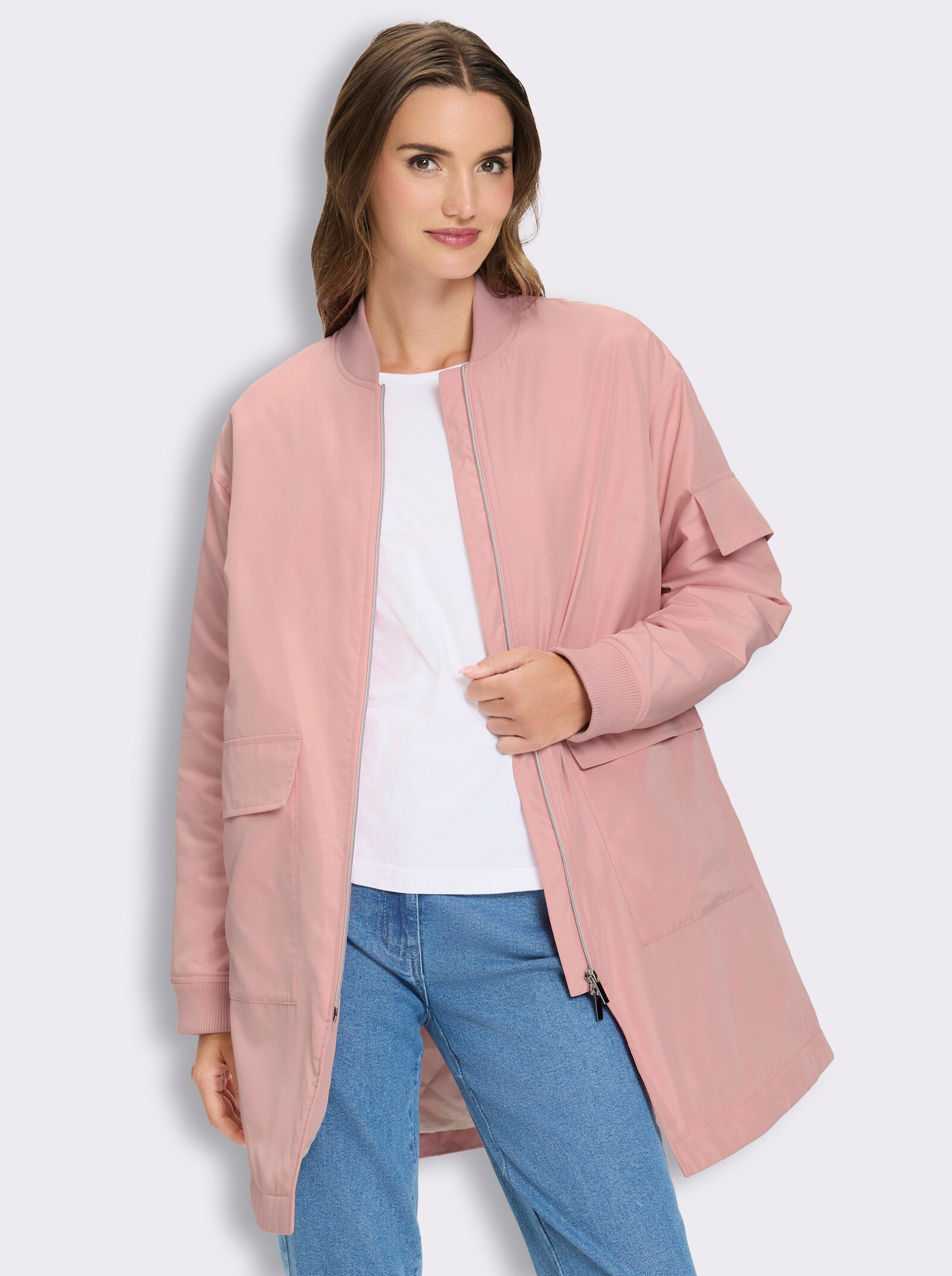 Longjacke mit Pattentaschen - rosenquarz