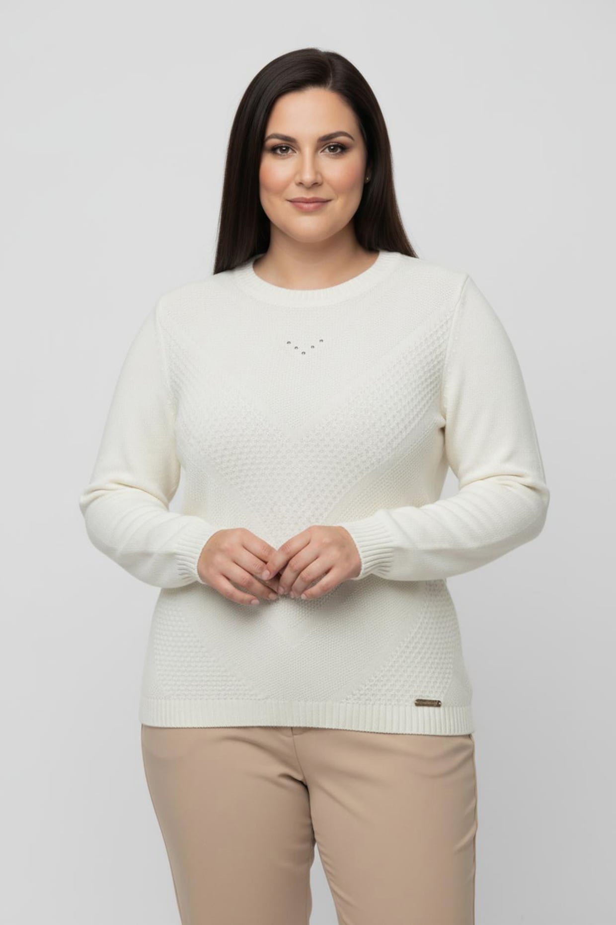 Langarm-Pullover mit Metallplättchen-Applikationen - ecru