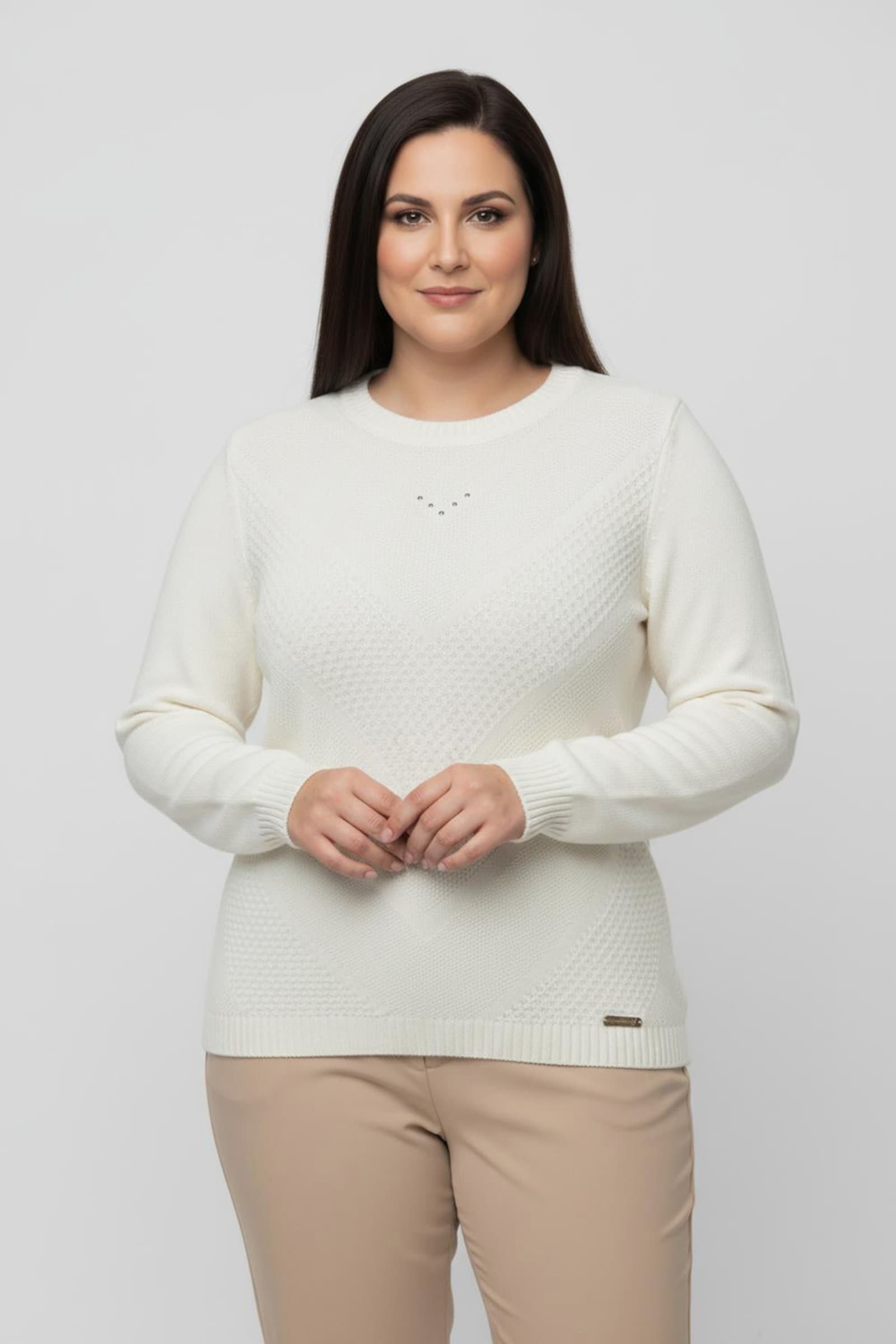 Langarm-Pullover mit Metallplättchen-Applikationen - ecru