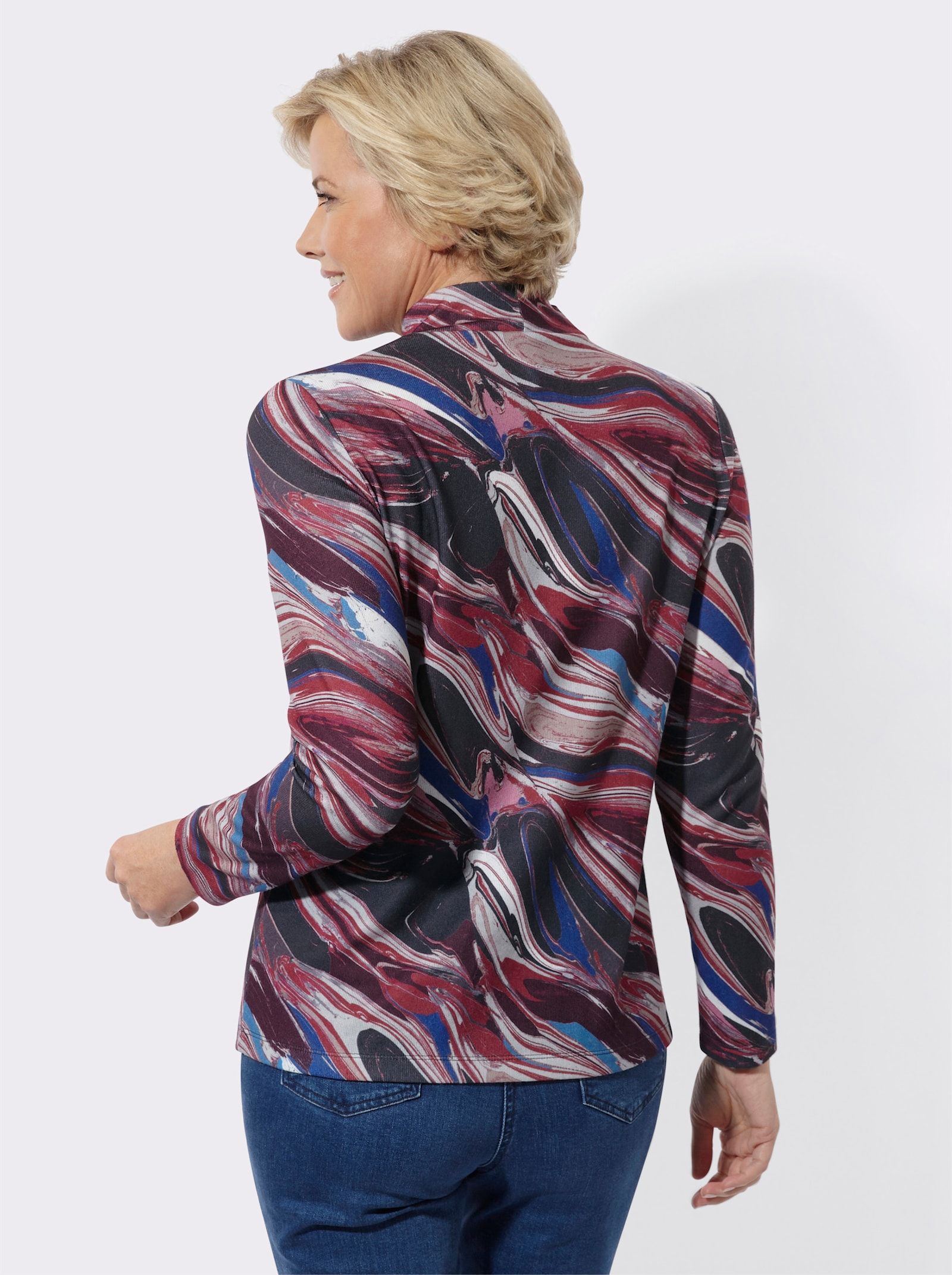 Stehkragenshirt innen weich angeraut - graphit-kirsche-gemustert