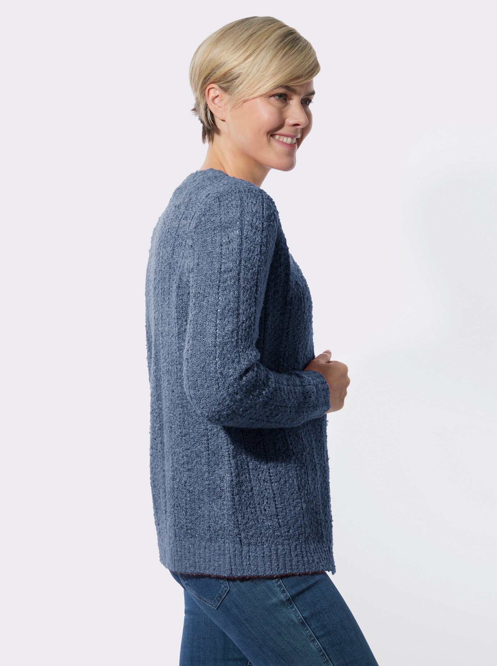 Strickjacke mit Bouclé-Struktur - jeansblau-meliert
