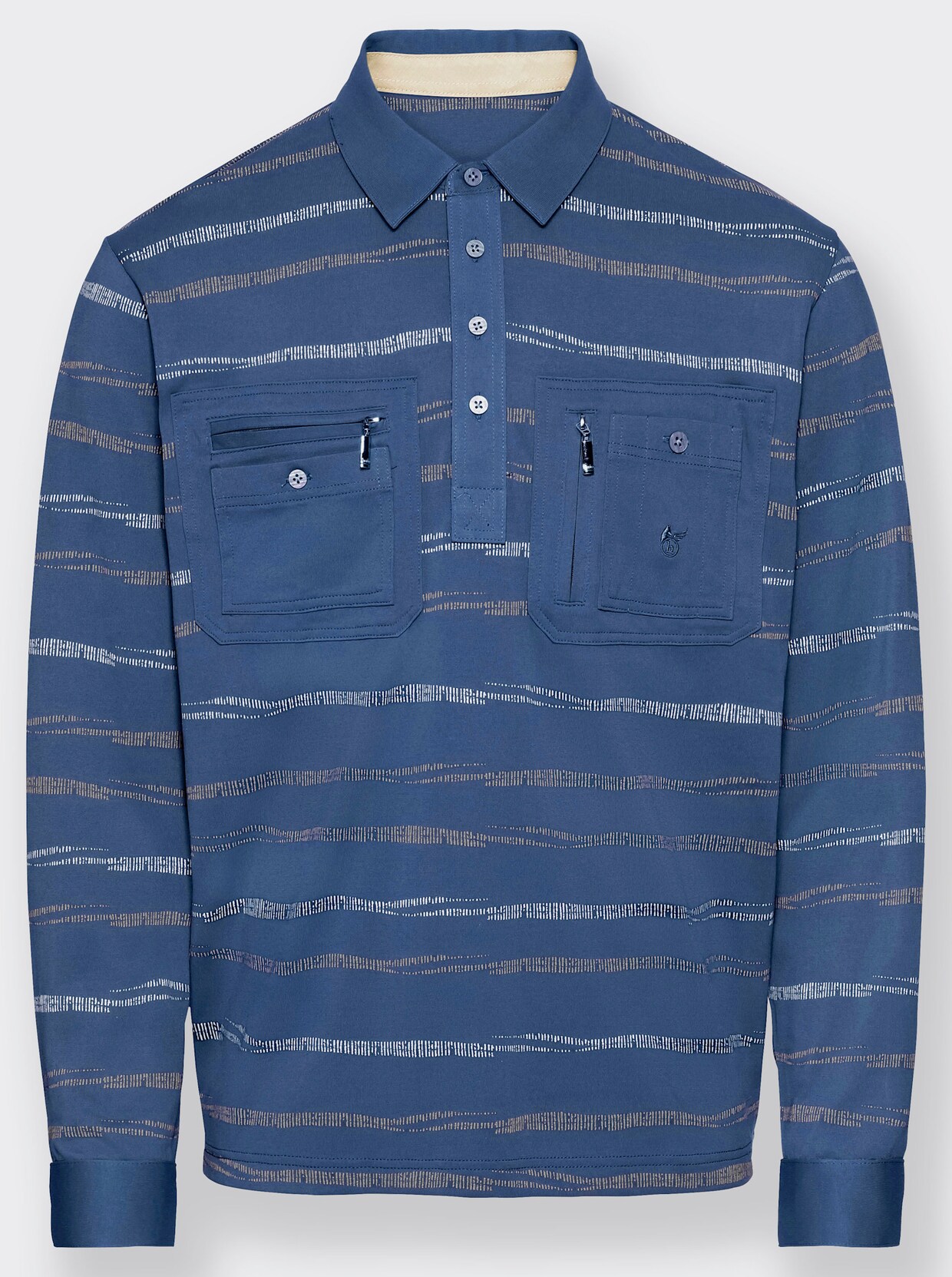 Hajo Langarm-Poloshirt - blau-gestreift