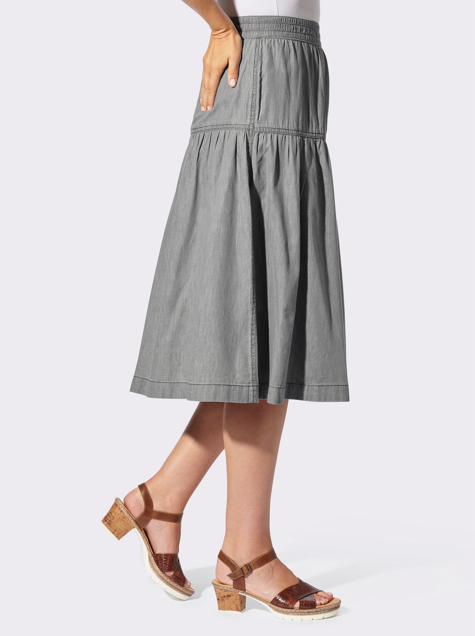 Jeansrock mit Rundum-Dehnbund - light grey-denim + graphit-denim