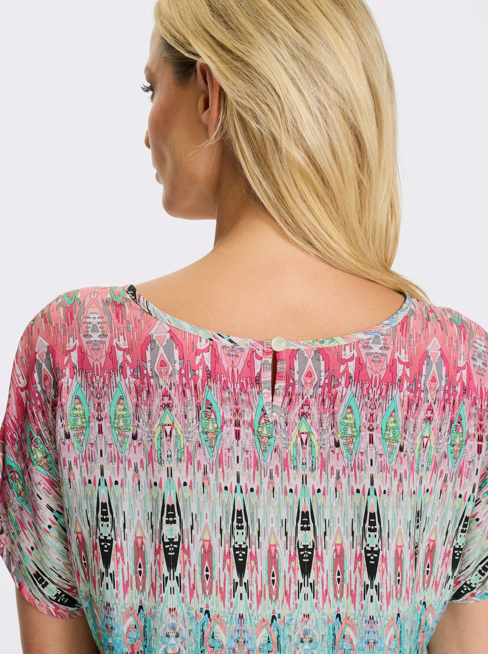 heine Druckbluse mit überschnittener Schulter - rosé-schilf-bedruckt