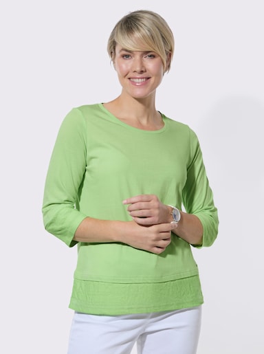 Rundhalsshirt mit Netzeinsätzen - reseda