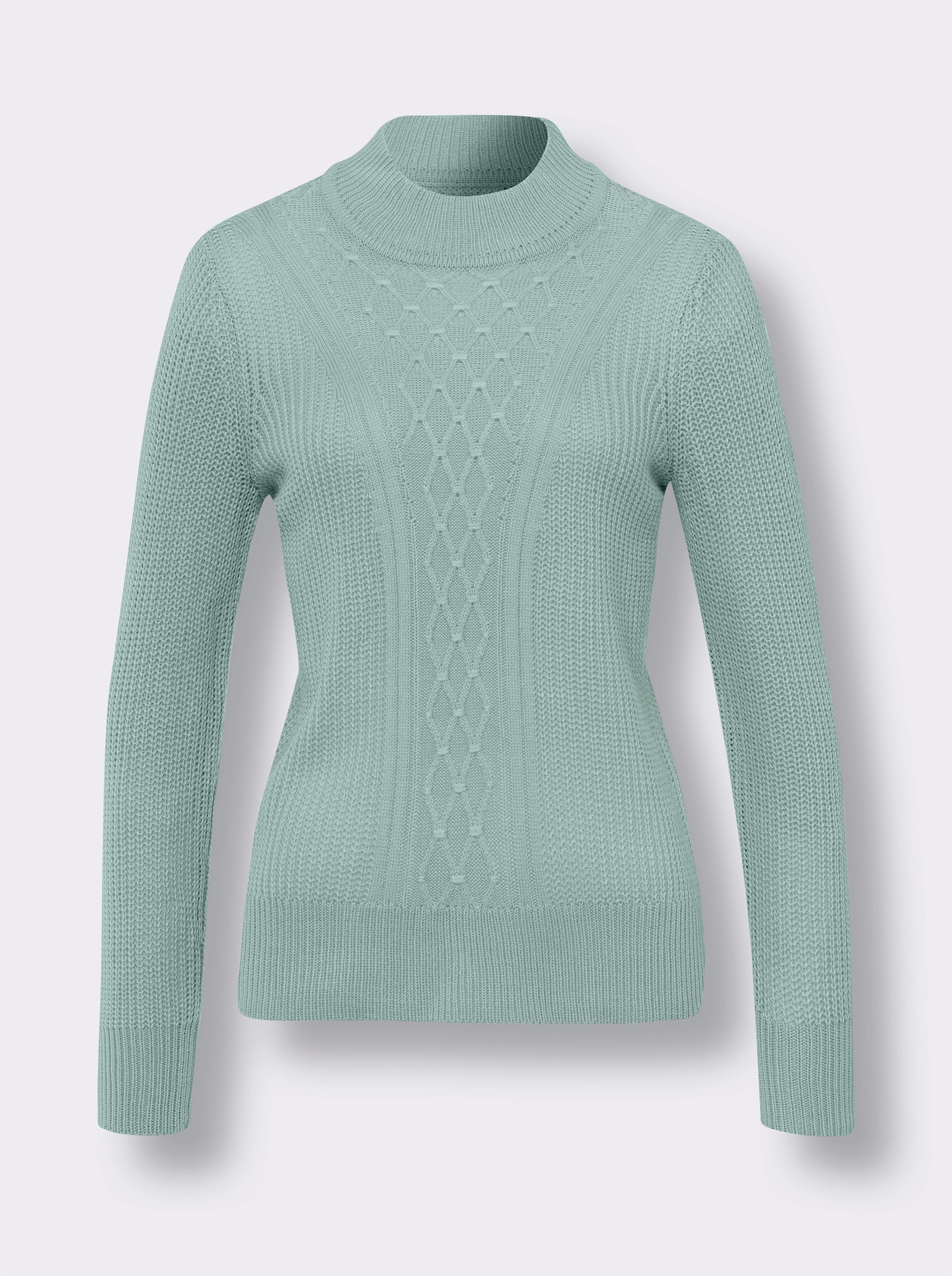 Stehkragenpullover mit Rauten-Strickmuster - kalkmint