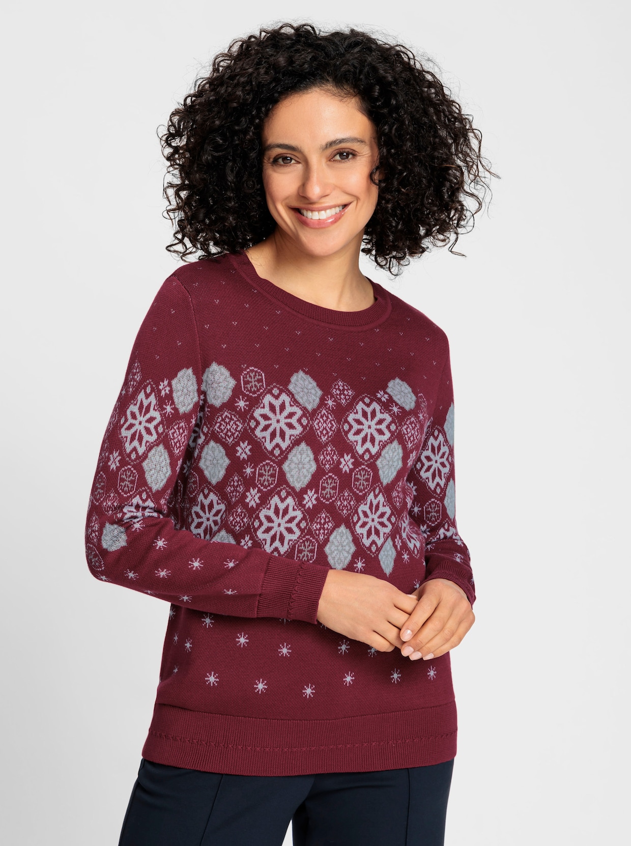 Jacquard-Pullover - dunkelrot-gemustert