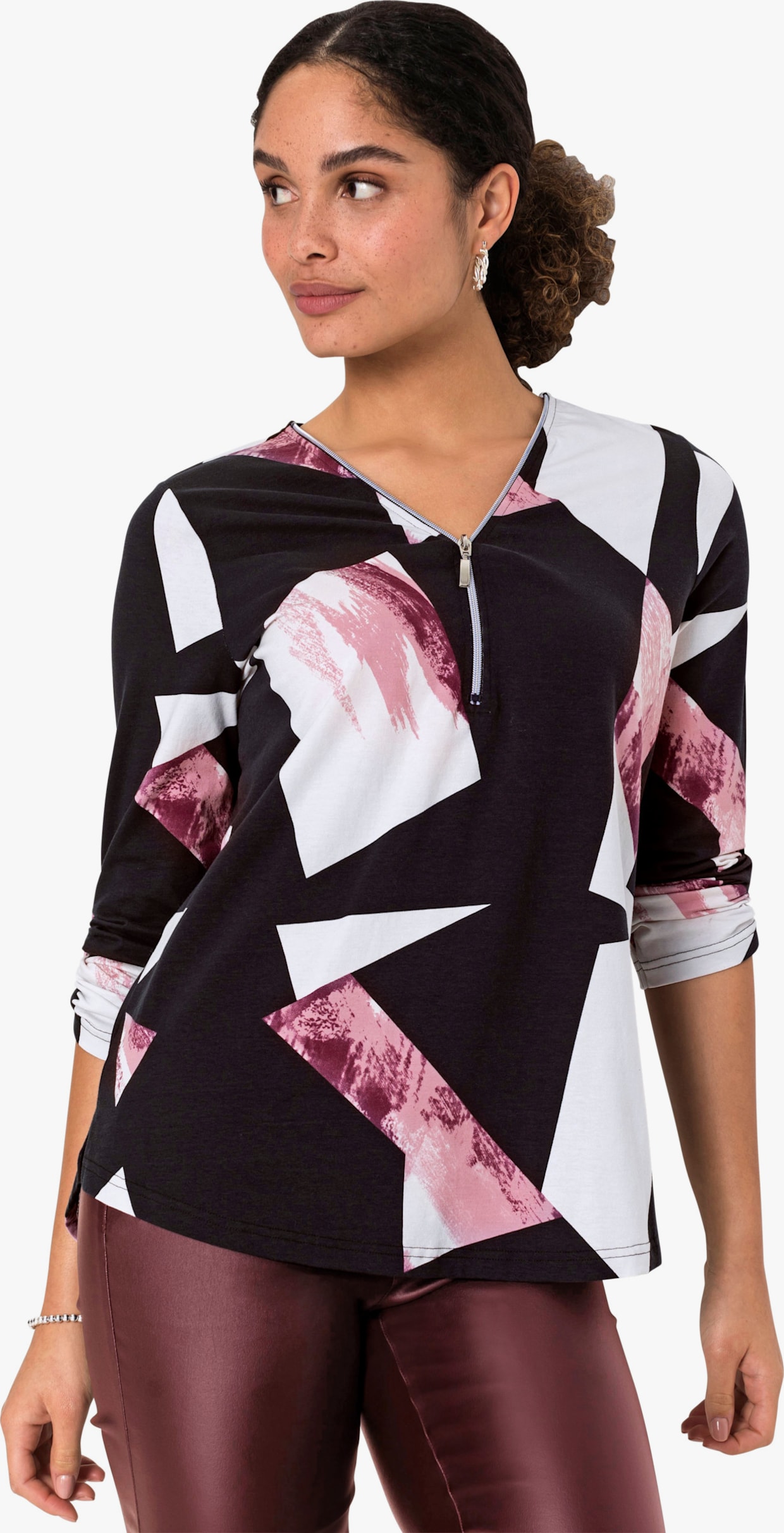 Shirt - schwarz-bordeaux-bedruckt