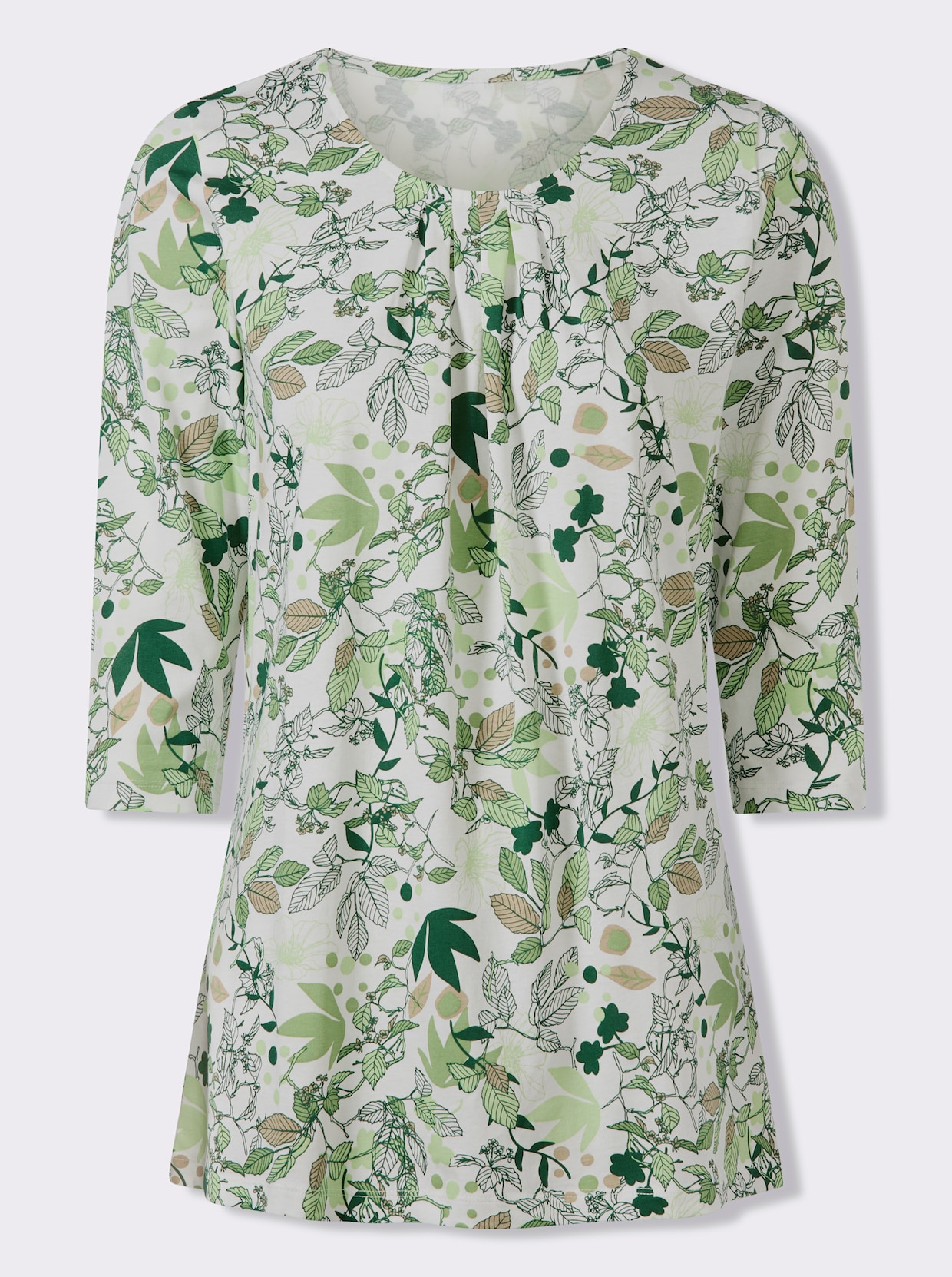 Longshirt in A-Form - eucalyptus-ecru-bedruckt