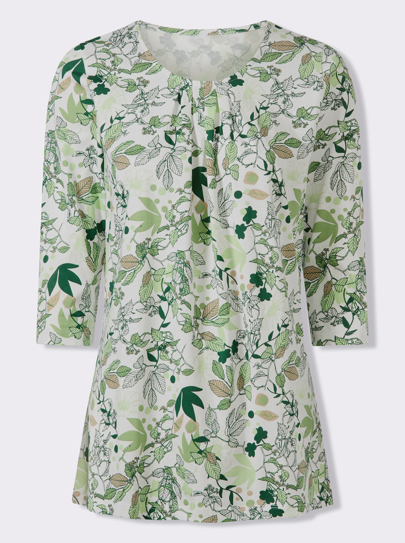 Longshirt in A-Form - eucalyptus-ecru-bedruckt