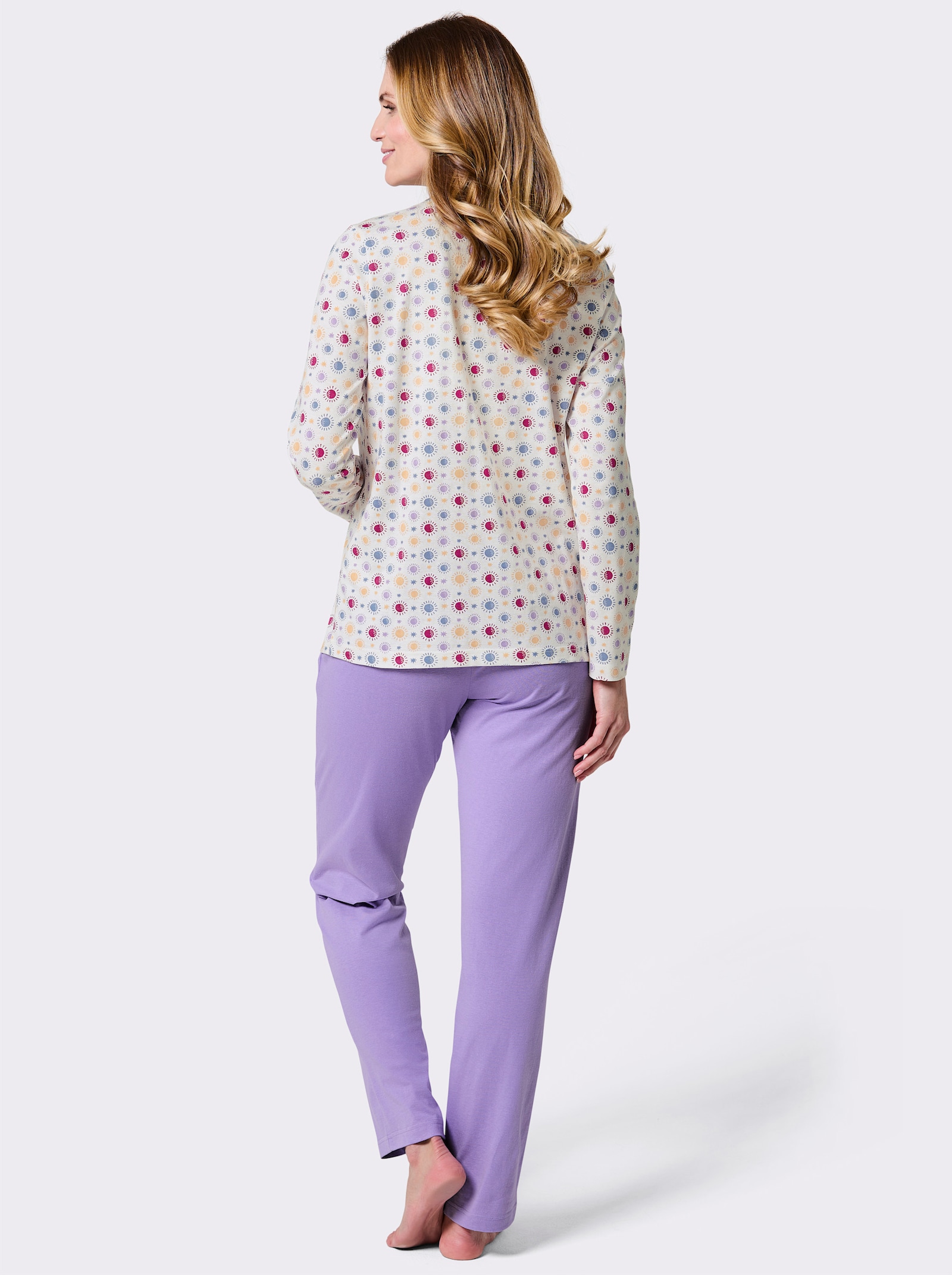 wäschepur Schlafanzug aus reiner Baumwolle - ecru-lavendel-bedruckt