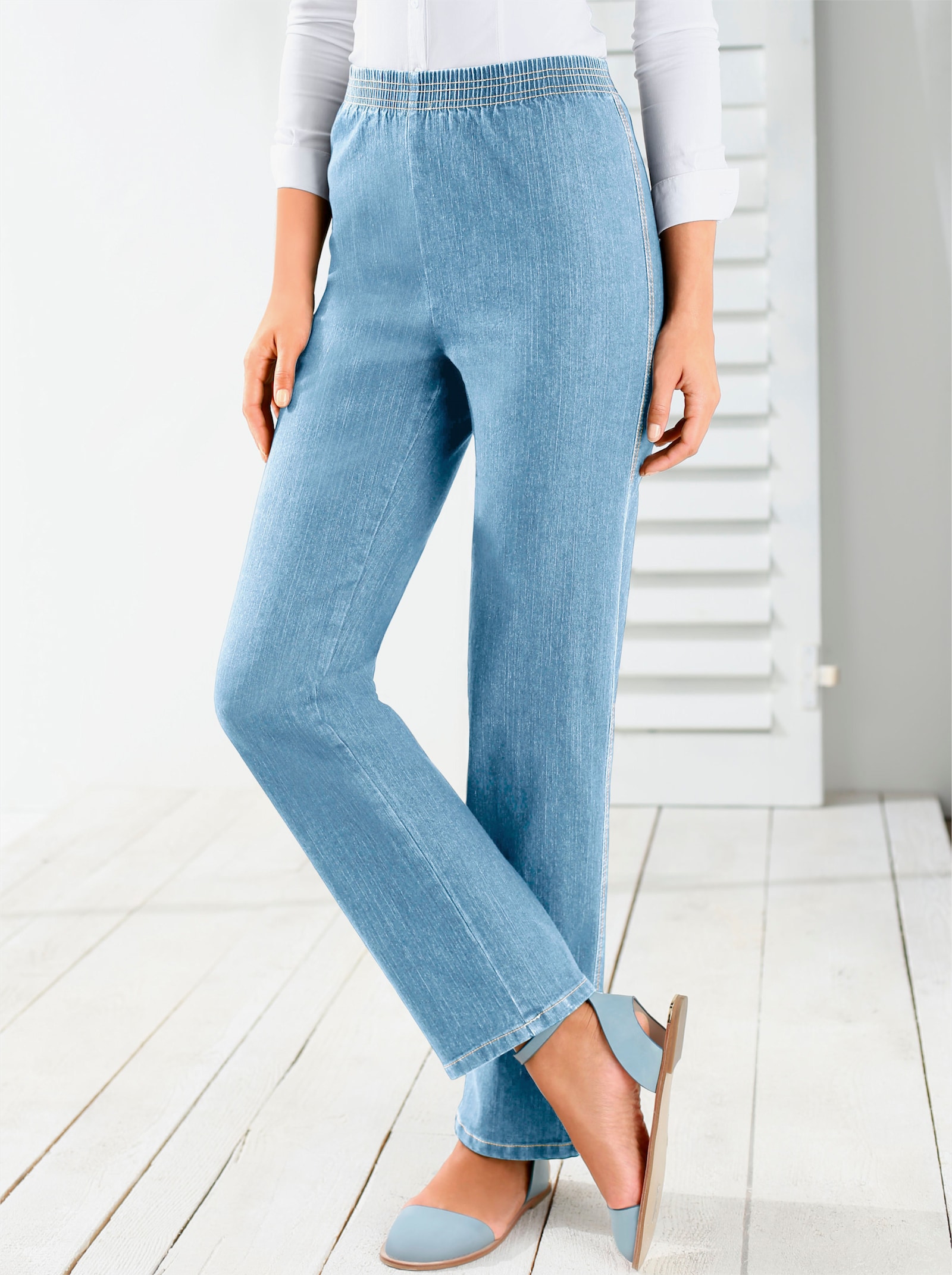 Stretch-Jeans mit Rundum-Dehnbund - blue-bleached