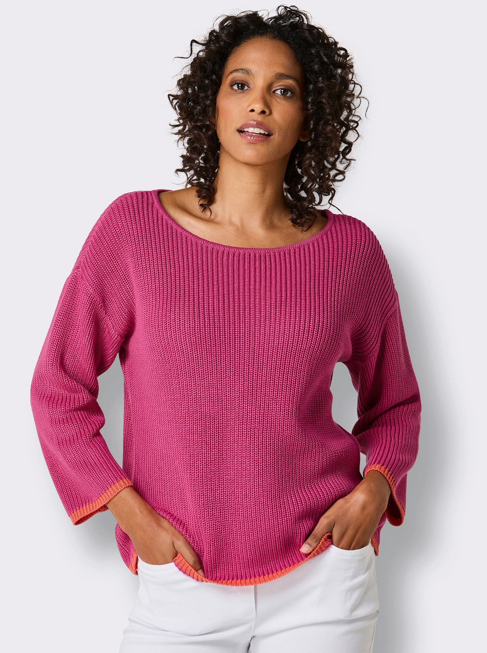 CREATION L PREMIUM 3/4 Arm-Pullover mit Kontrastkanten - fuchsia