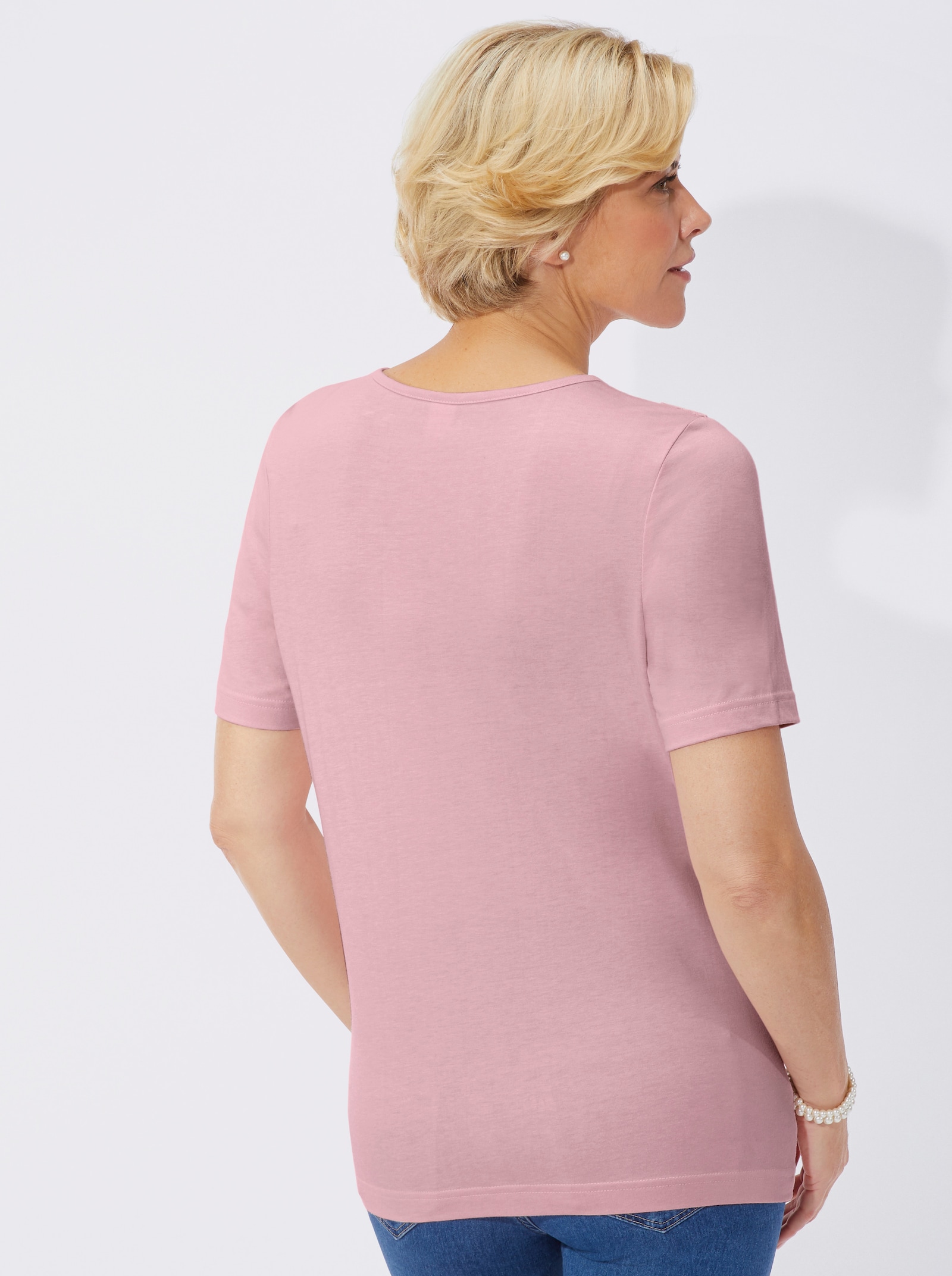 Spitzenshirt mit unterlegter Spitze - rosé