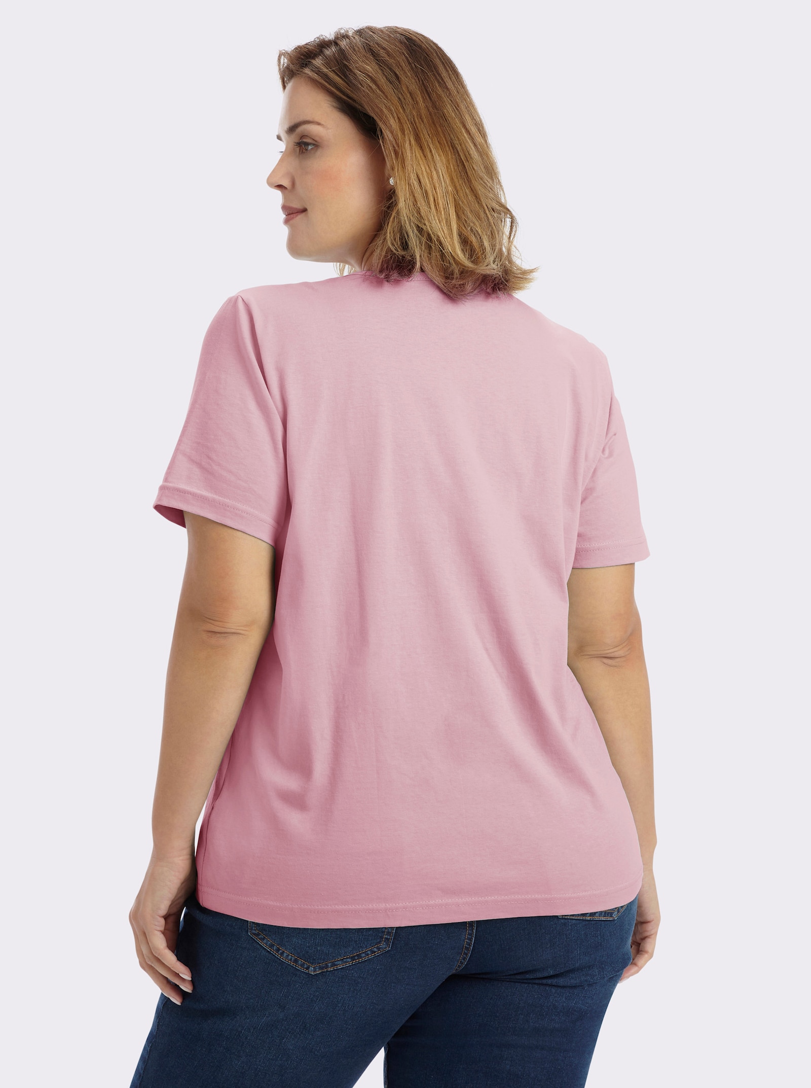 Kurzarmshirt mit V-Ausschnitt - rosé