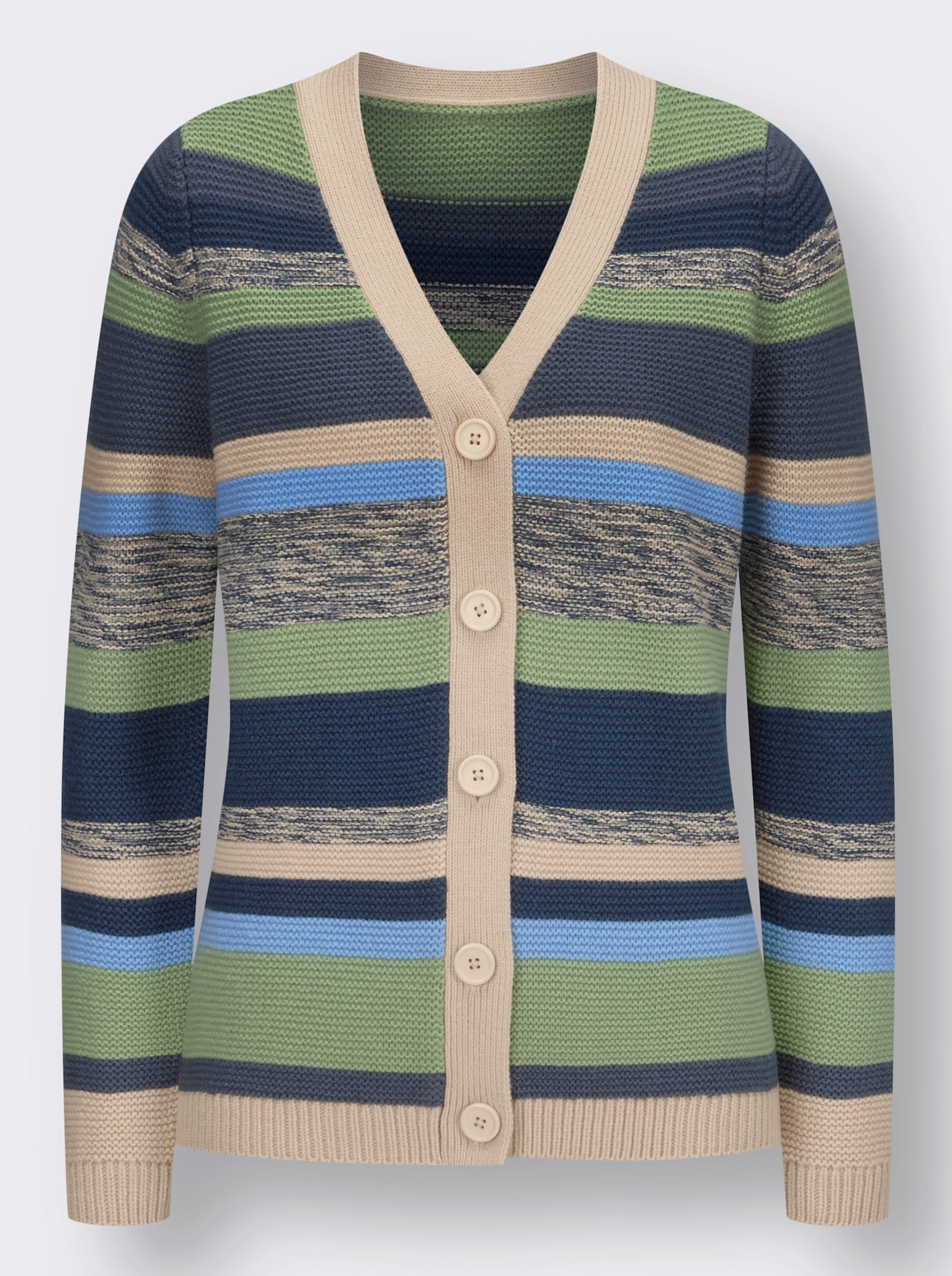 Pletený kabátek s proužkovaným vzorem - písková-kouřová modrá-proužek