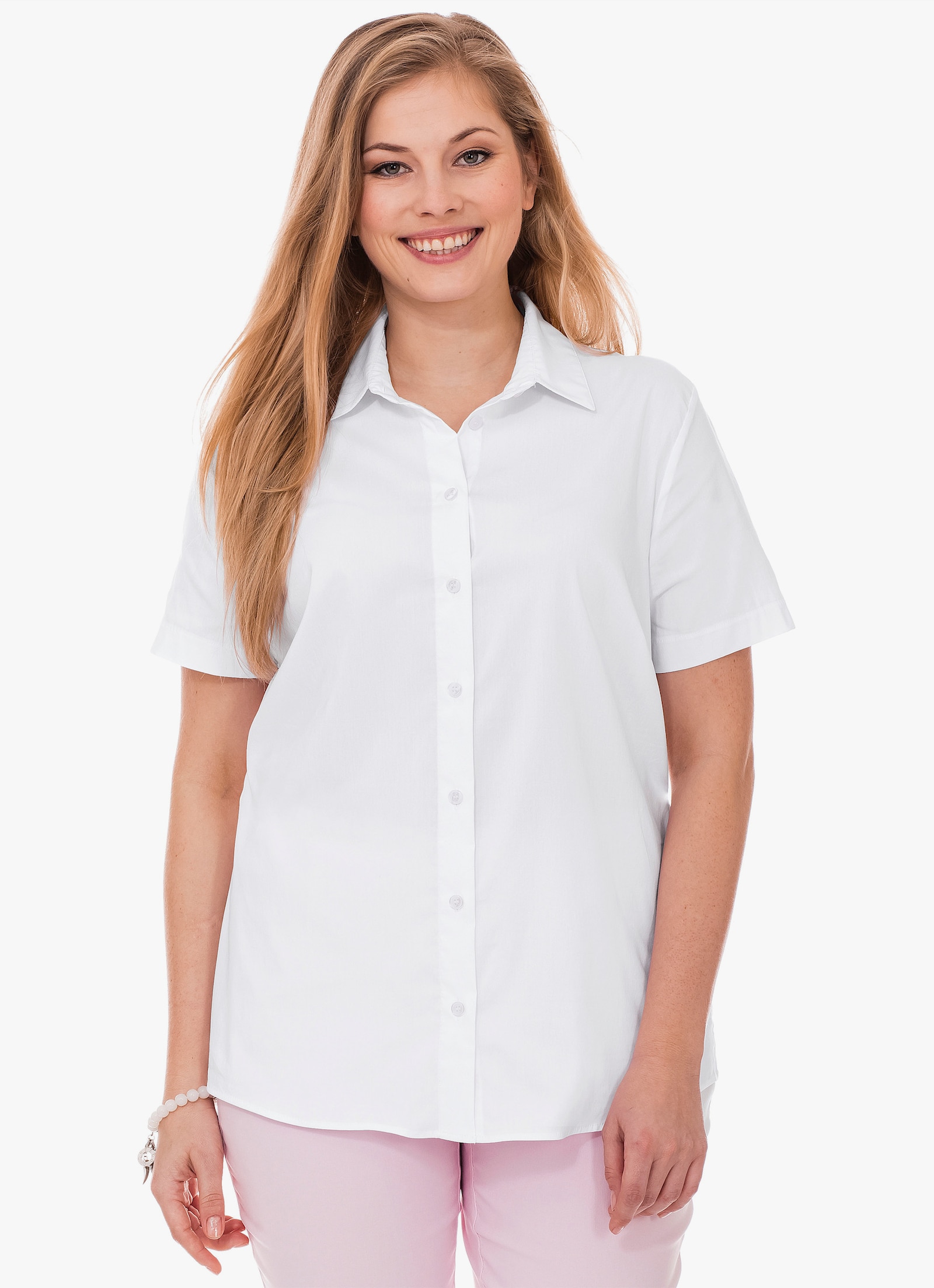 sheego Stretchblouse met korte mouwen, licht getailleerd - wit