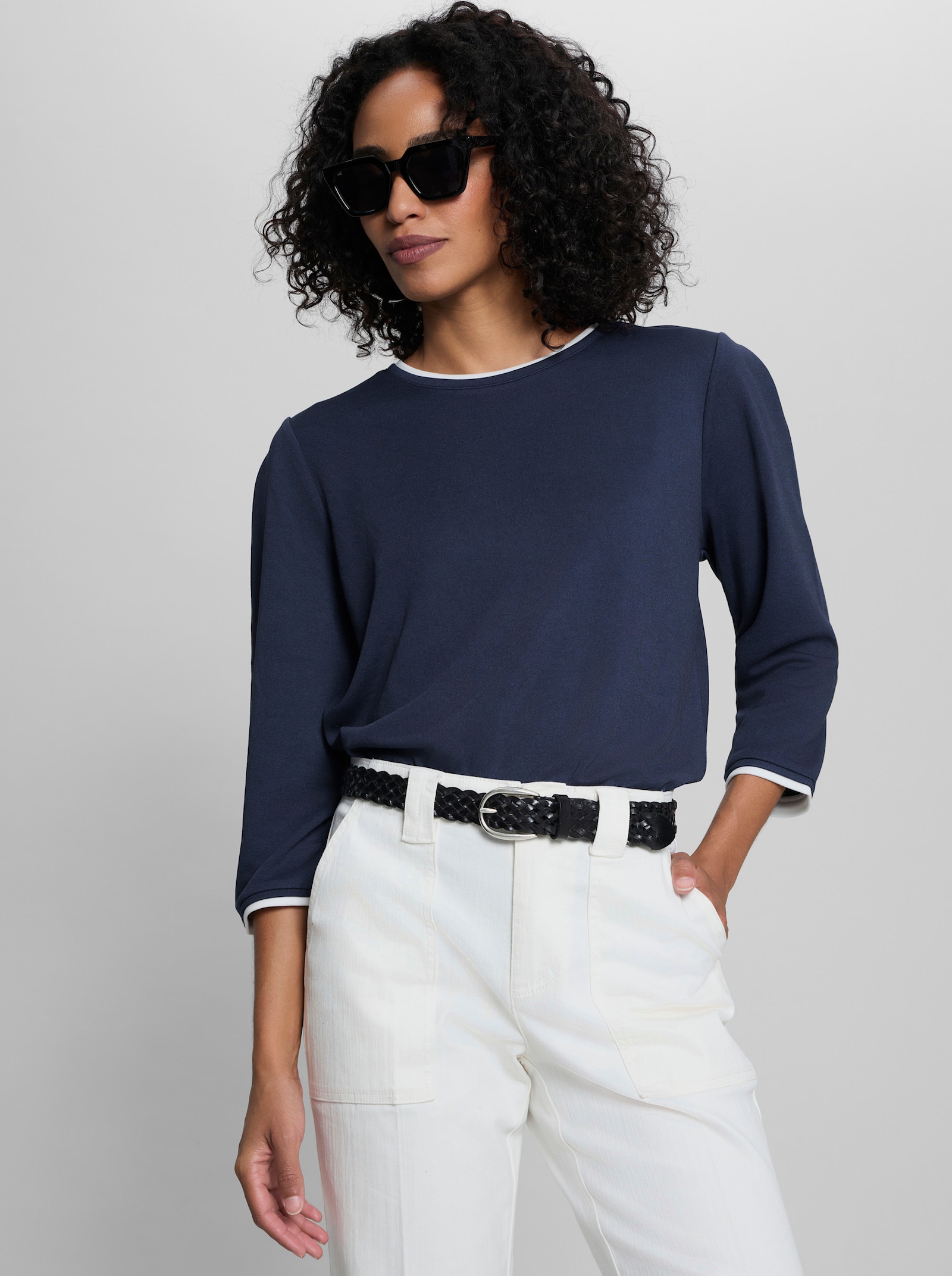 heine Langarmshirt mit Kontrast-Details - marine