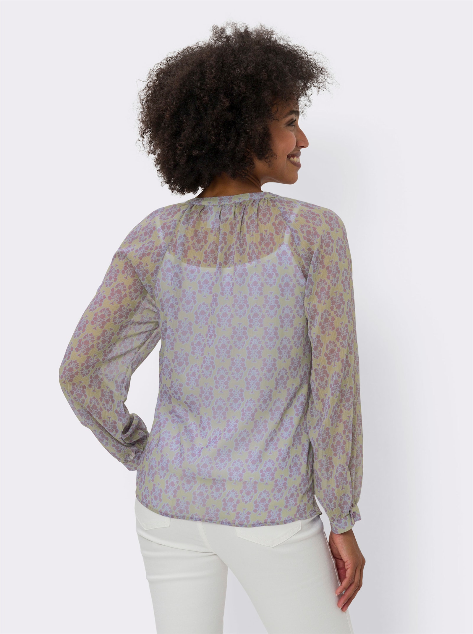 heine Chiffonbluse in A-Form - schlamm-lavendel-bedruckt