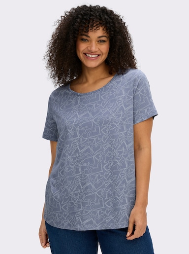 T-Shirt mit Herzchen-Dessin - taubenblau-bedruckt