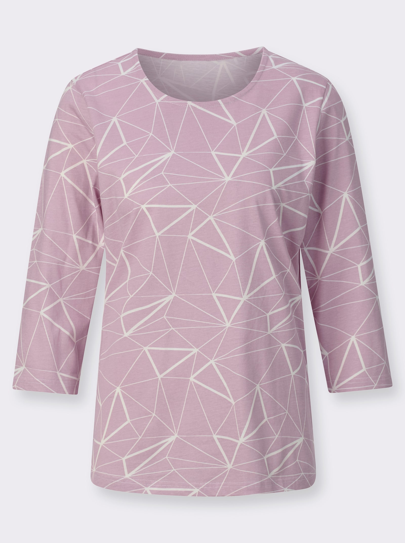 Rundhalsshirt im Grafik-Dessin - mauve-ecru-bedruckt