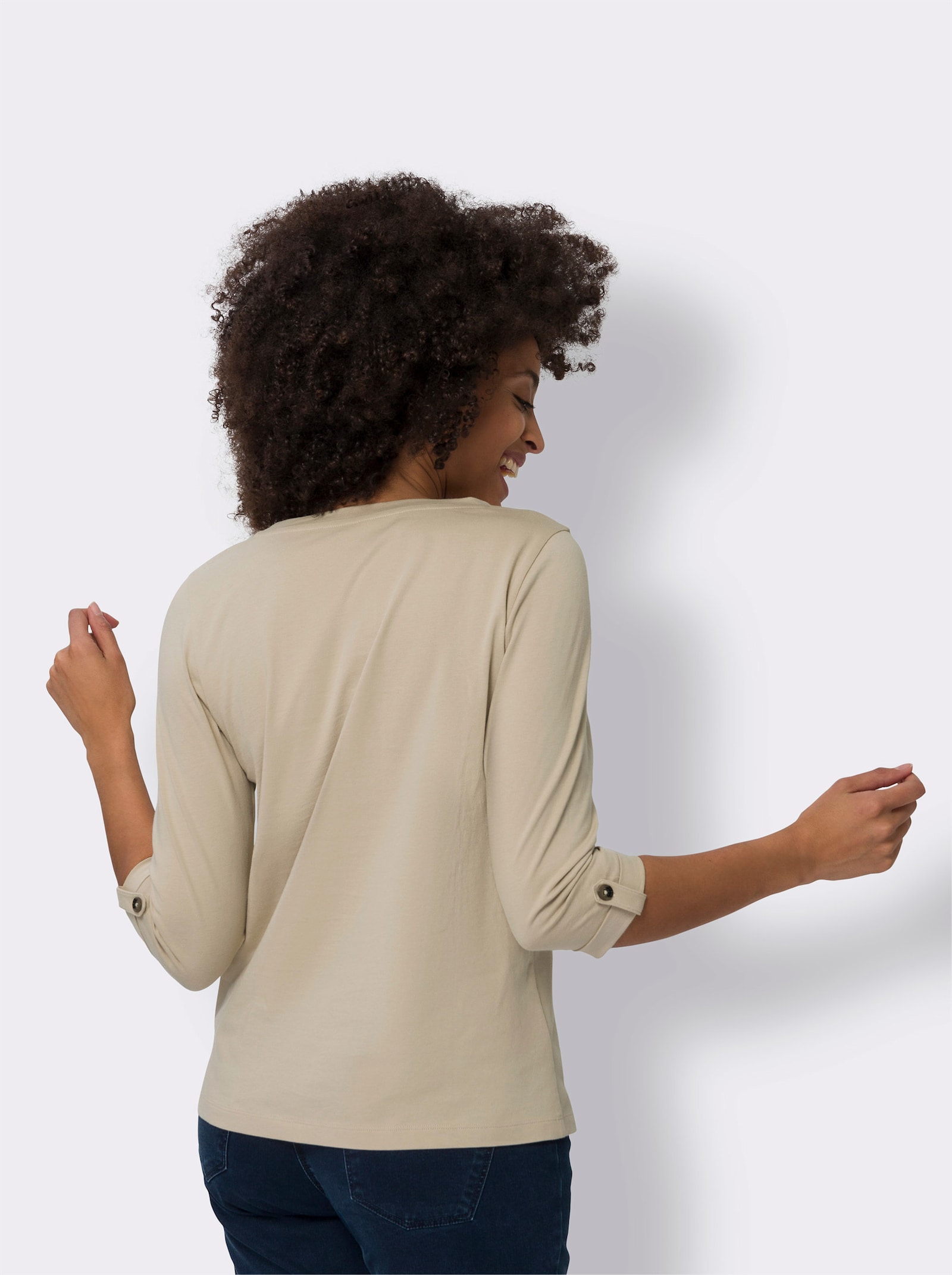 3/4-Arm-Shirt aus reiner Baumwolle - beige