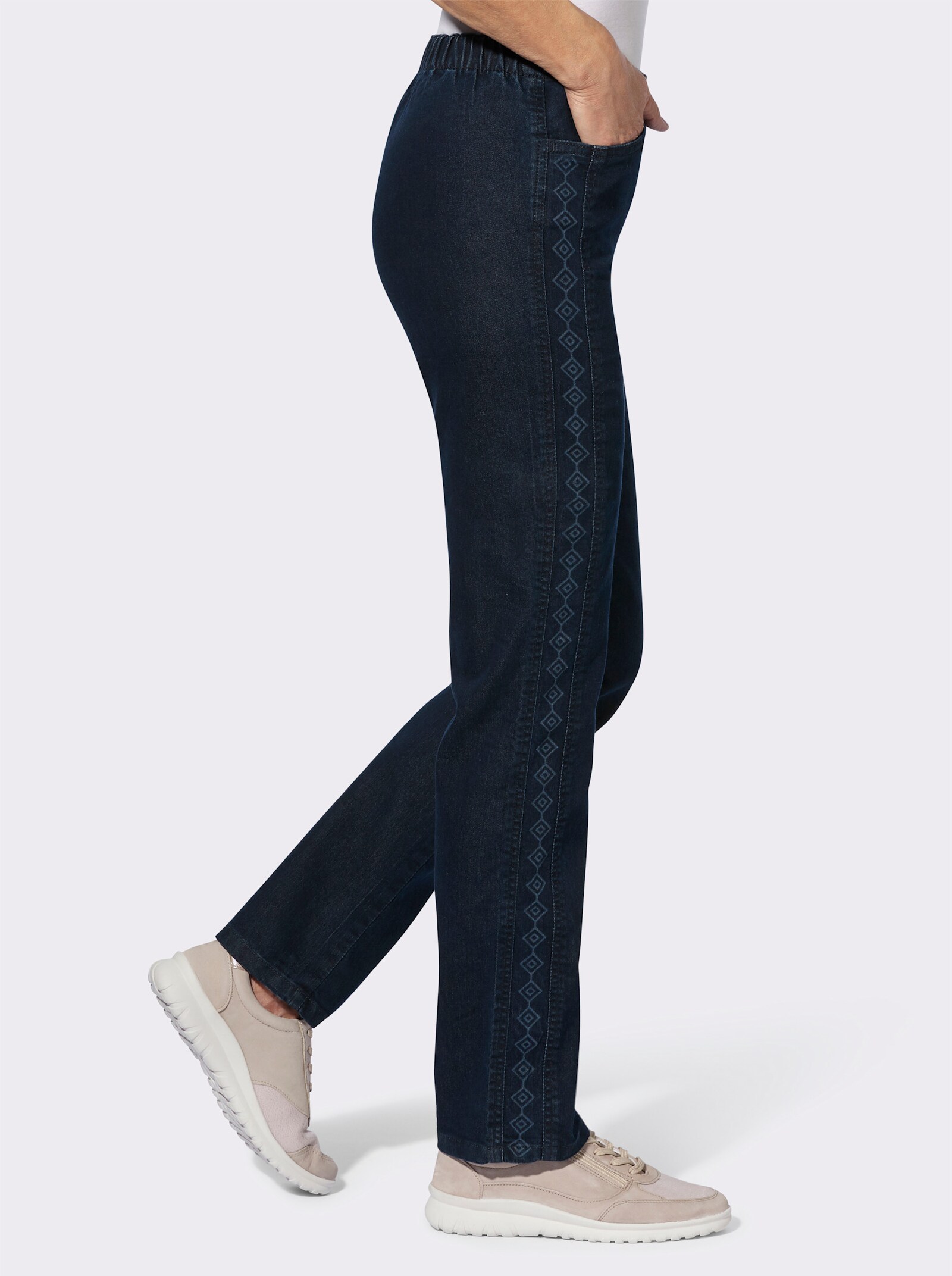 Comfortjeans met print opzij - dark-blue
