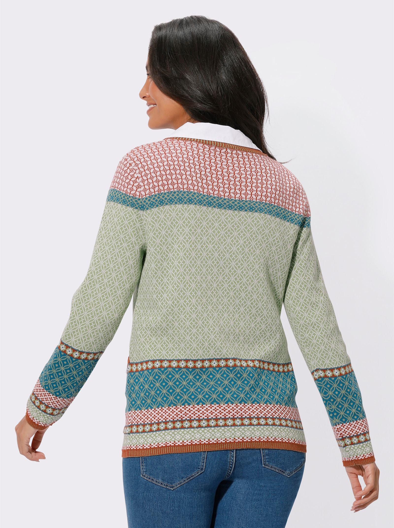 Strickjacke in Cardigan-Form - eucalyptus-rot-gemustert