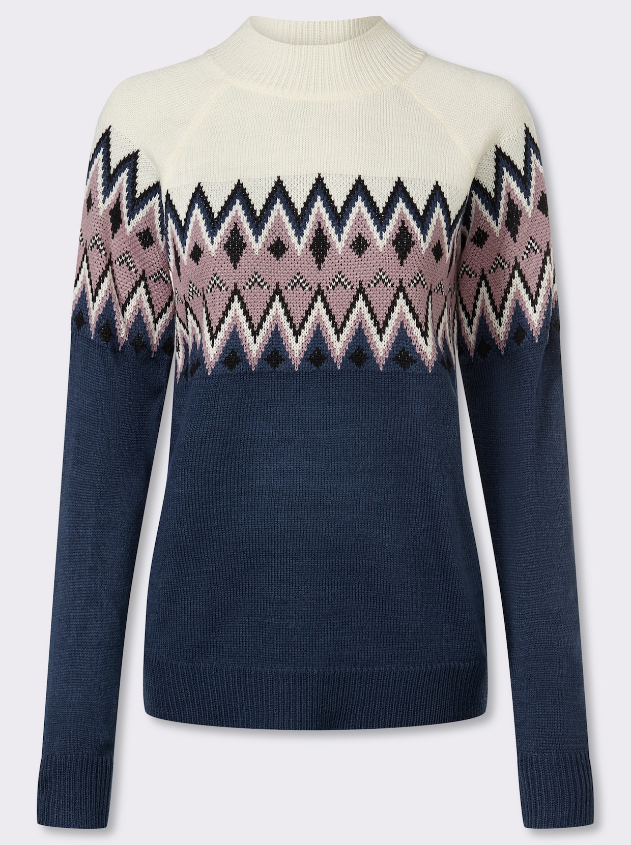 Pullover met lange mouwen en Noors patroon - donkerblauw/mauve gedessineerd