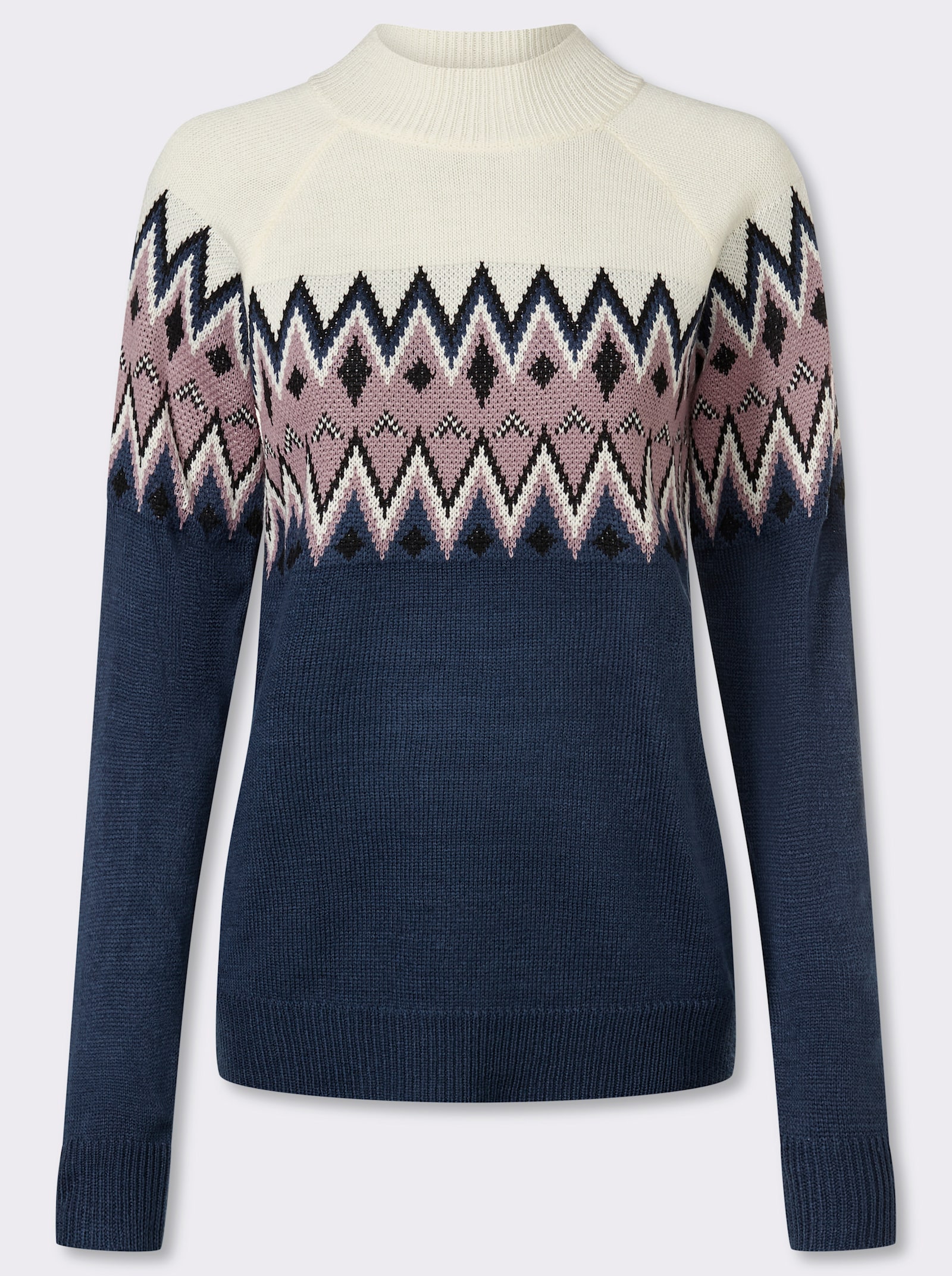 Pullover met lange mouwen en Noors patroon - donkerblauw/mauve gedessineerd