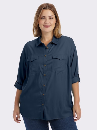 Hemdbluse aus reiner Viskose - dunkelblau