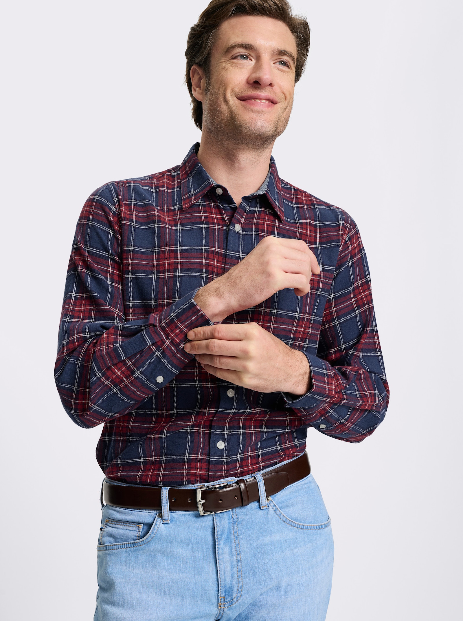 Marco Donati Langarmhemd in Flanell-Qualität - marine-kirsche-kariert