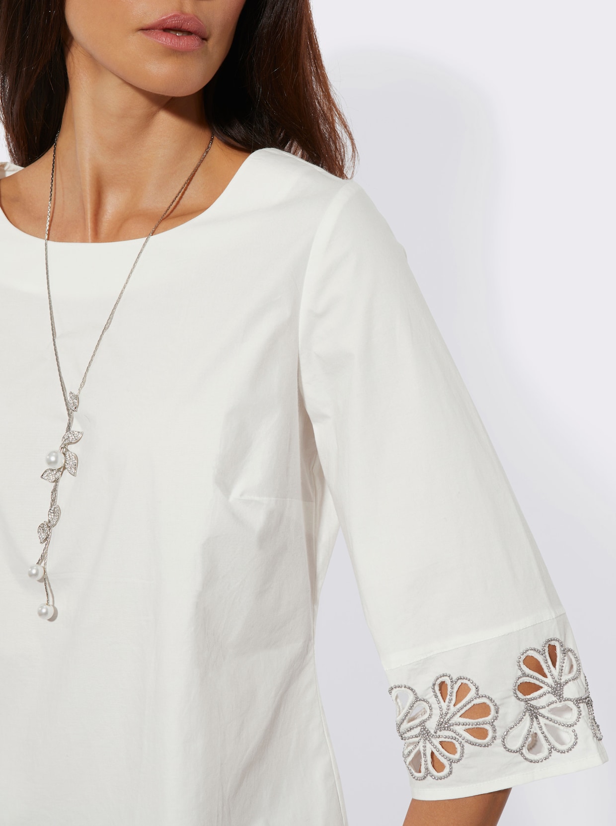 Baumwollbluse in bequemer Schlupfform - ecru