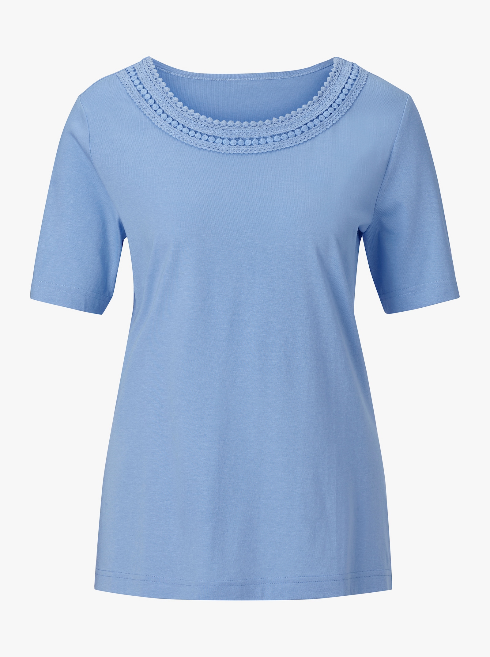 Rundhalsshirt mit Spitzen-Verzierung - bleu