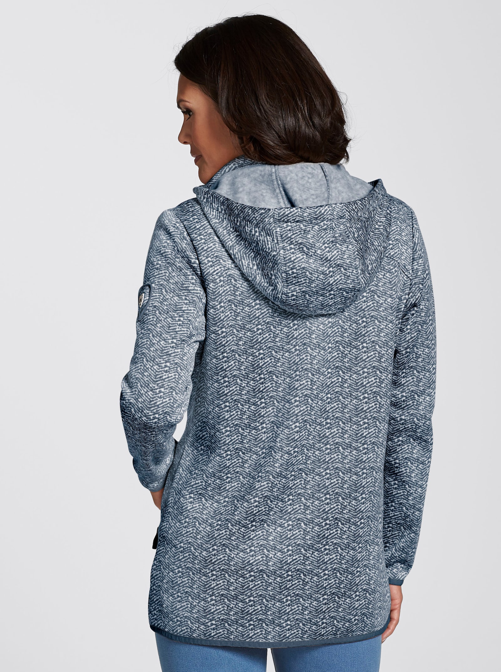 Kapuzenfleecejacke mit abnehmbarer Kapuze - marine-weiß-gemustert