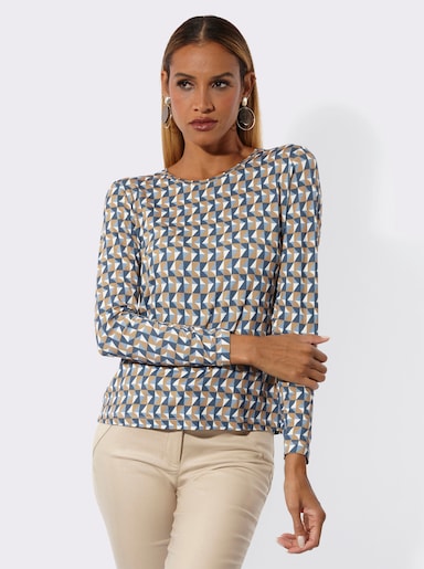 Langarmshirt - camel-bleu-bedruckt