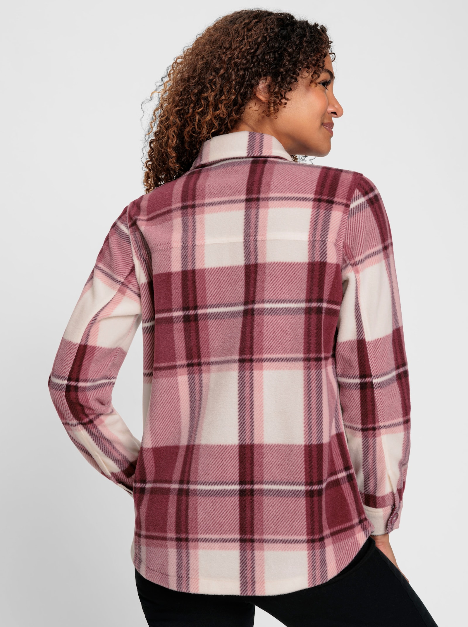 Fleecejacke mit Knöpfen in Horn-Optik - champagner-bordeaux-kariert