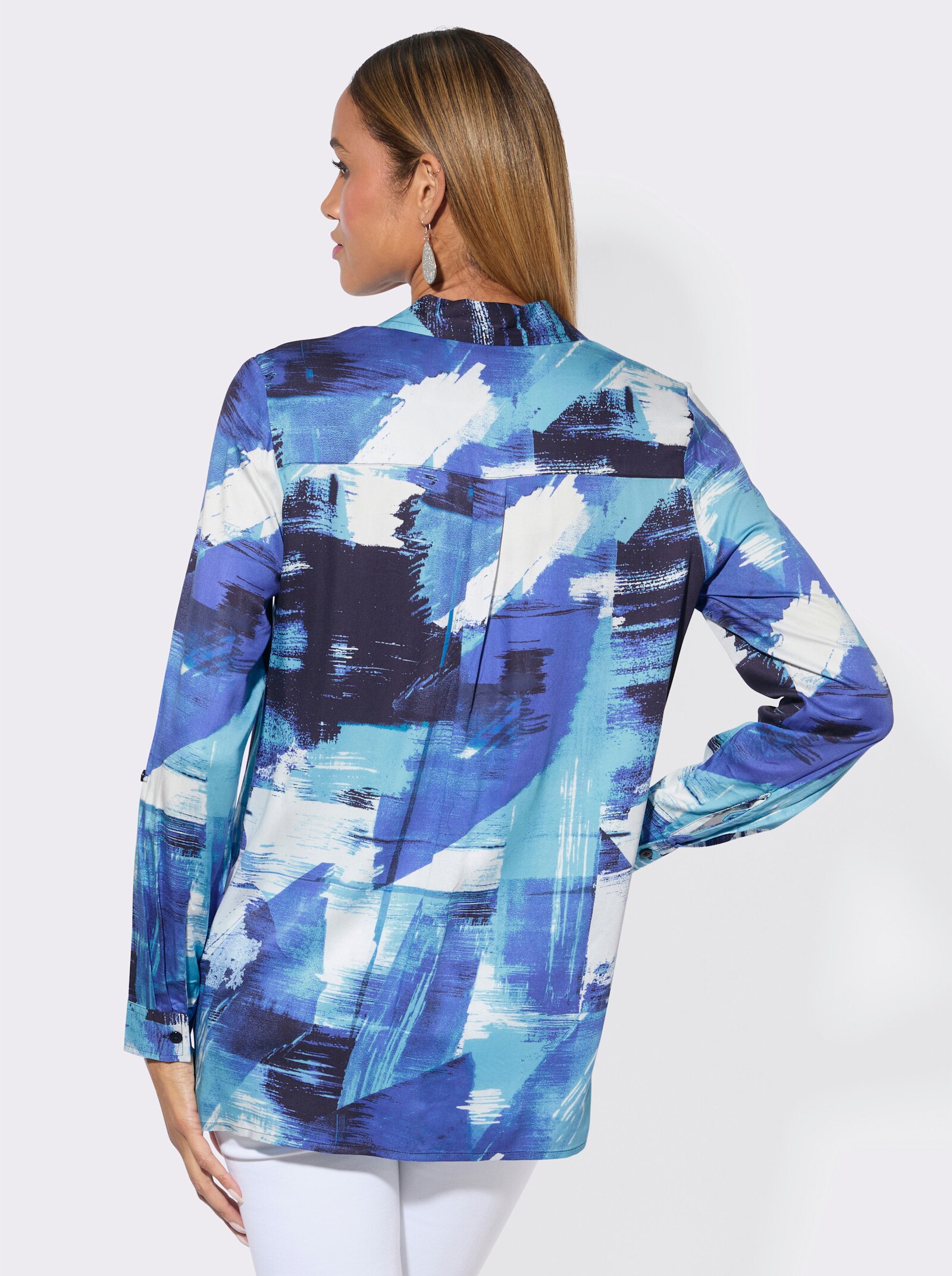 Longbluse - royalblau-marine-bedruckt