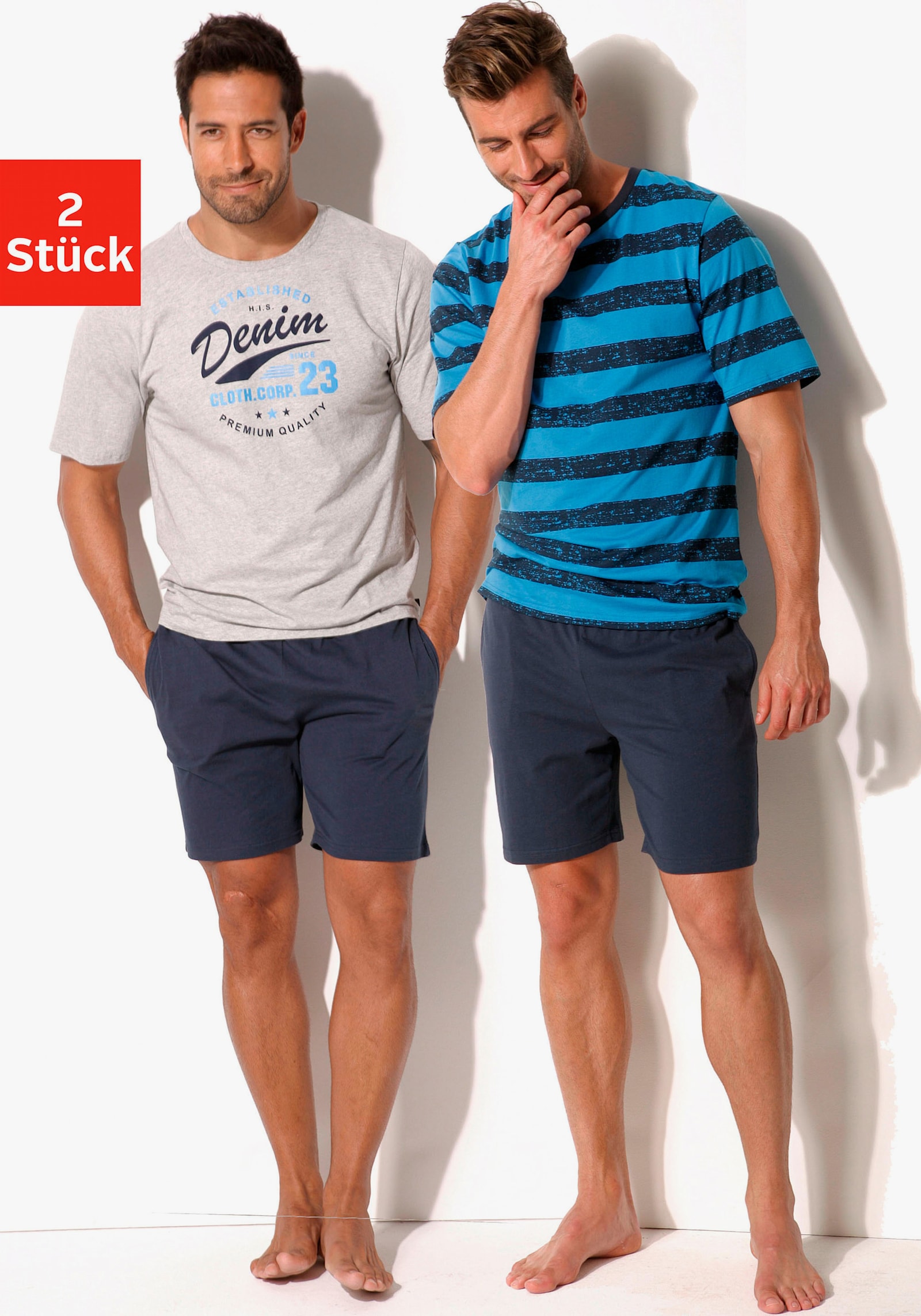 H.I.S Pyjama - marine-grau-meliert, marine-aquablau