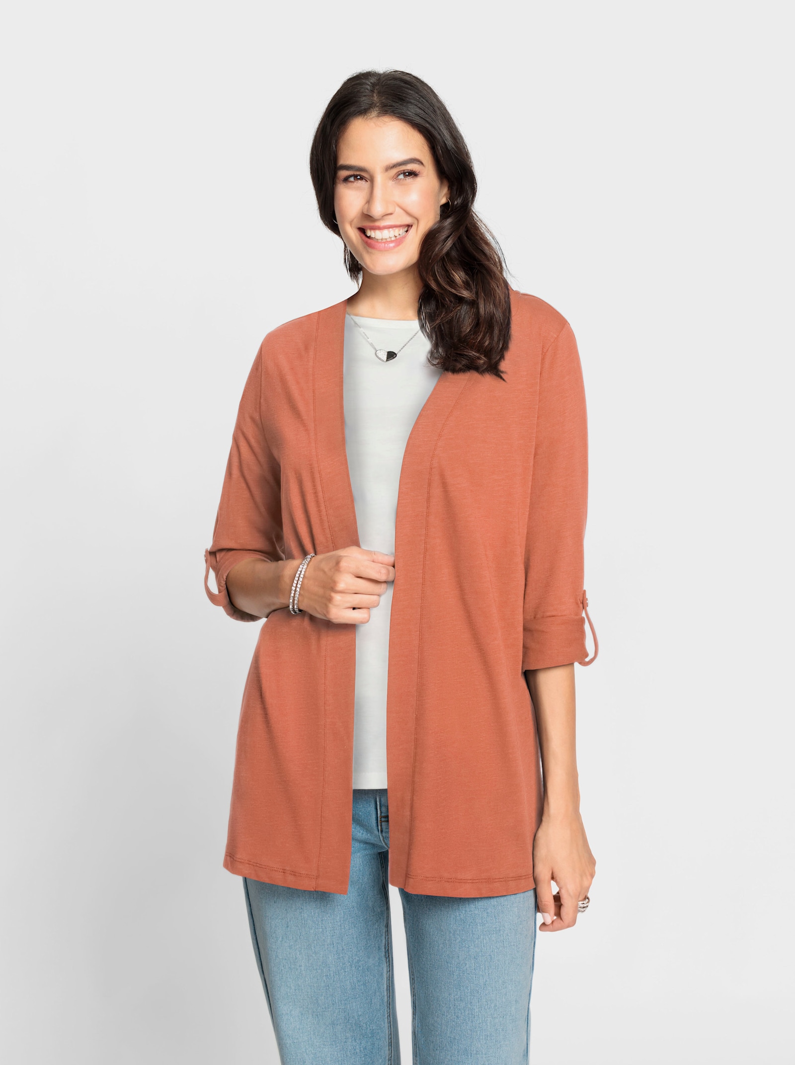 Shirtjacke mit Krempelärmeln - papaya