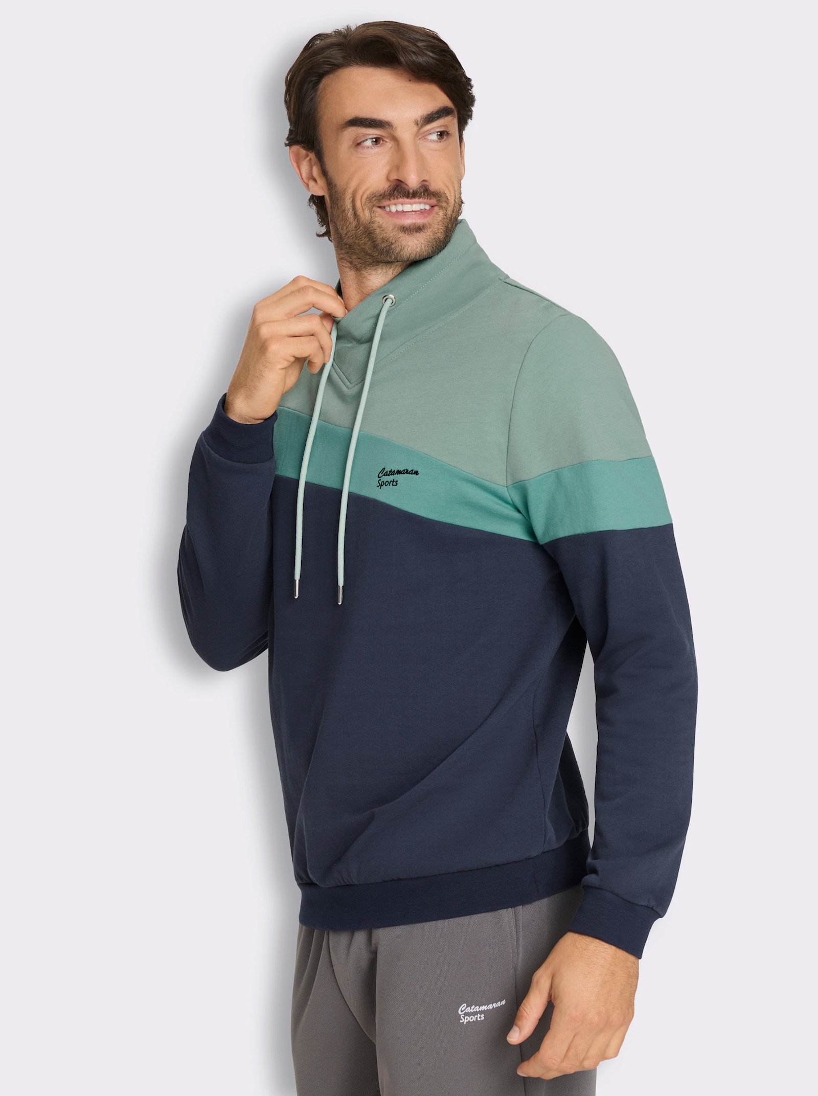 Catamaran Sports Sweatshirt mit weitenregulierbarem Kragen - marine-kalkmint