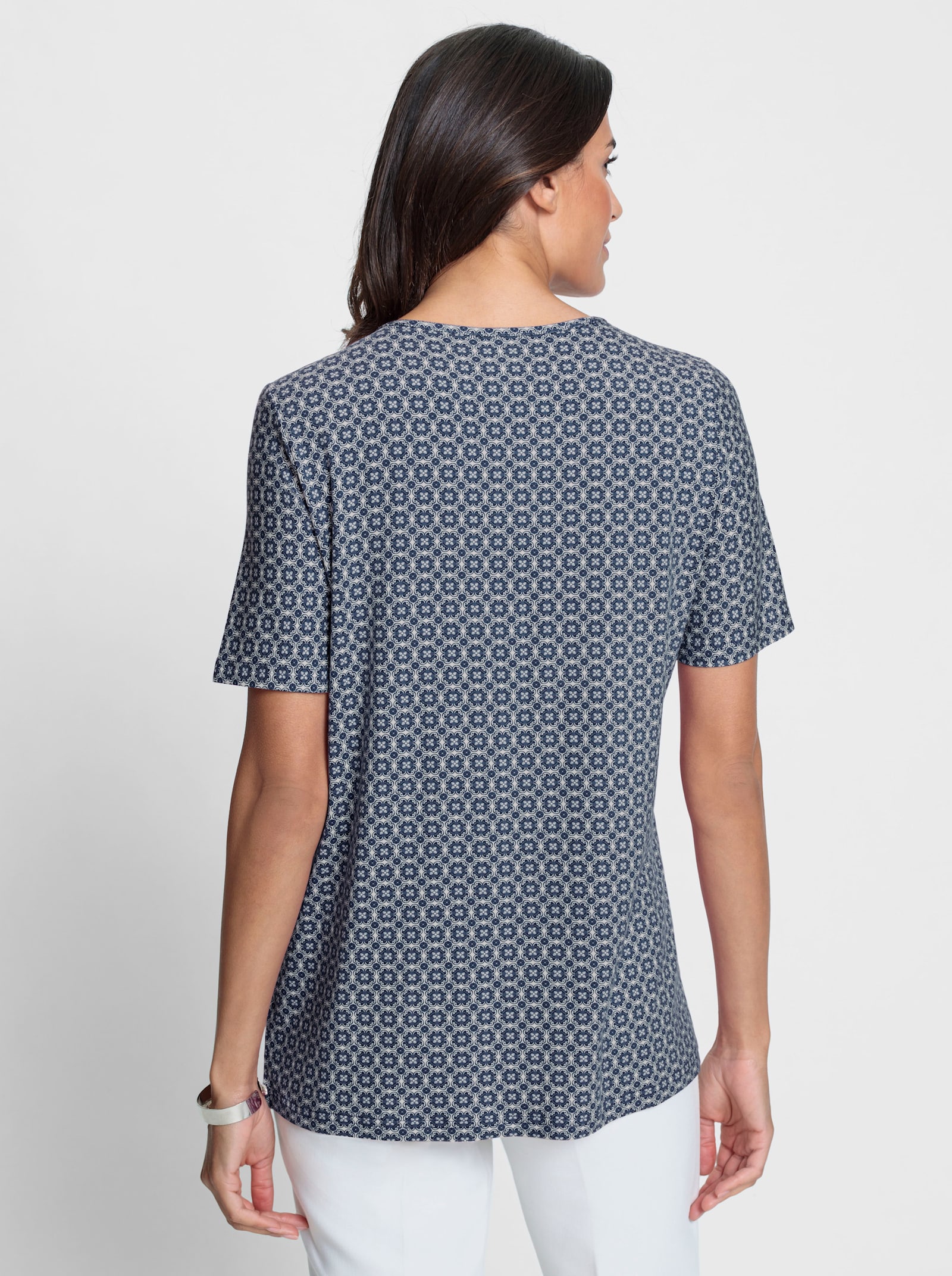 Tunikashirt in A-Linie - dunkelblau-weiß-bedruckt