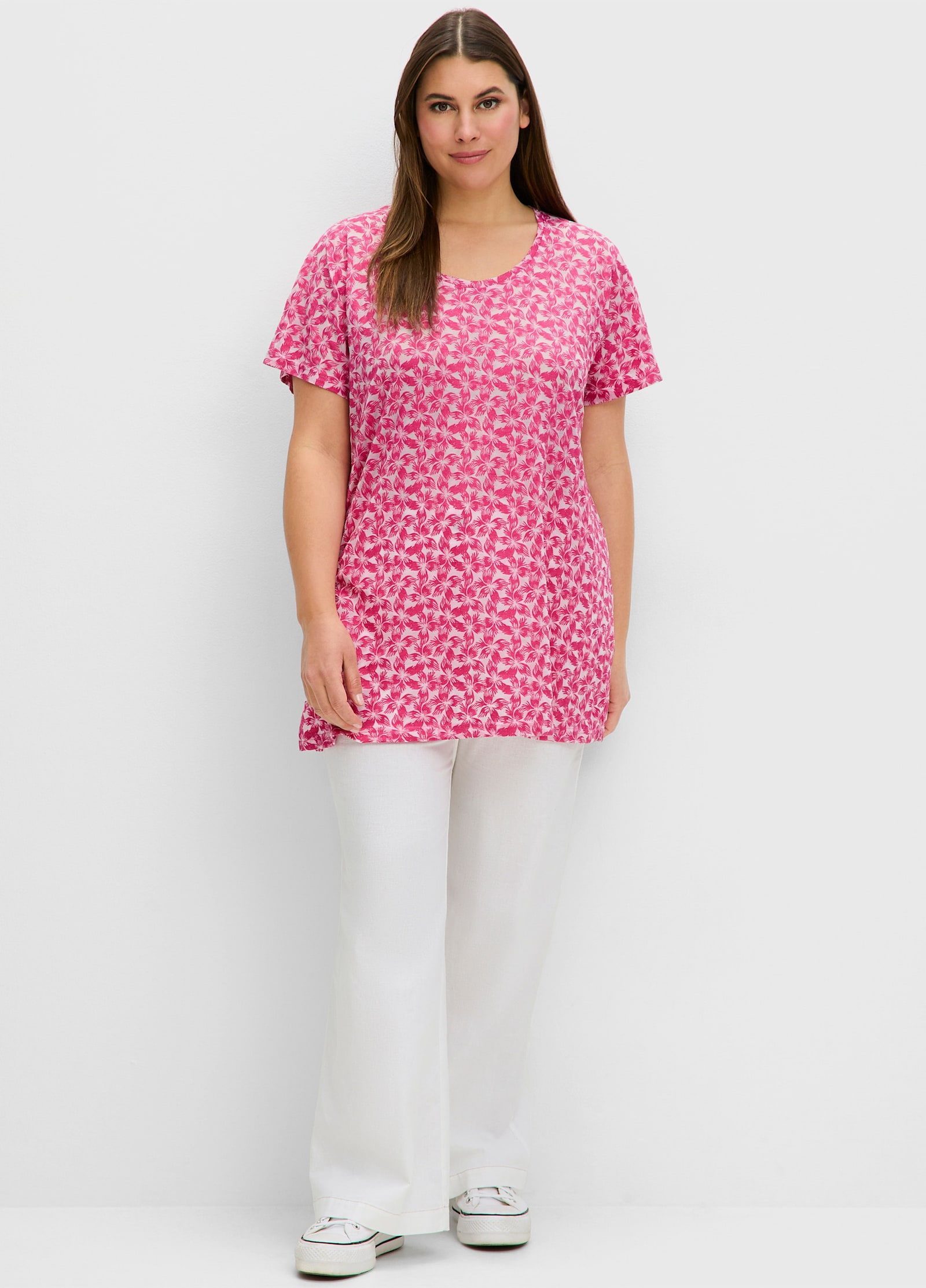 sheego Shirt met korte mouwen en etskantpatroon - fuchsia