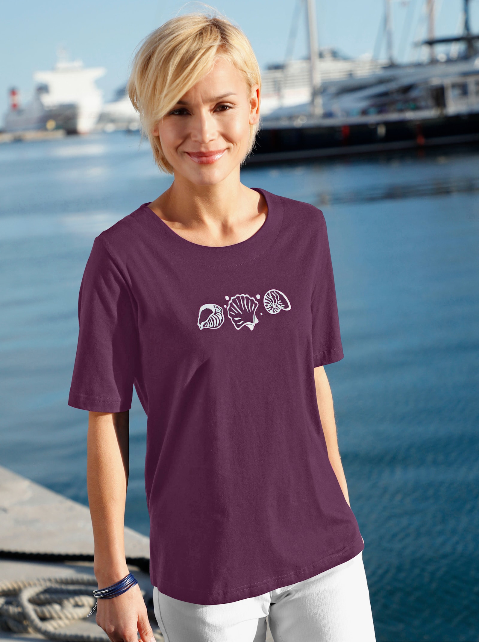 Kurzarmshirt mit Muschel-Druck - feige