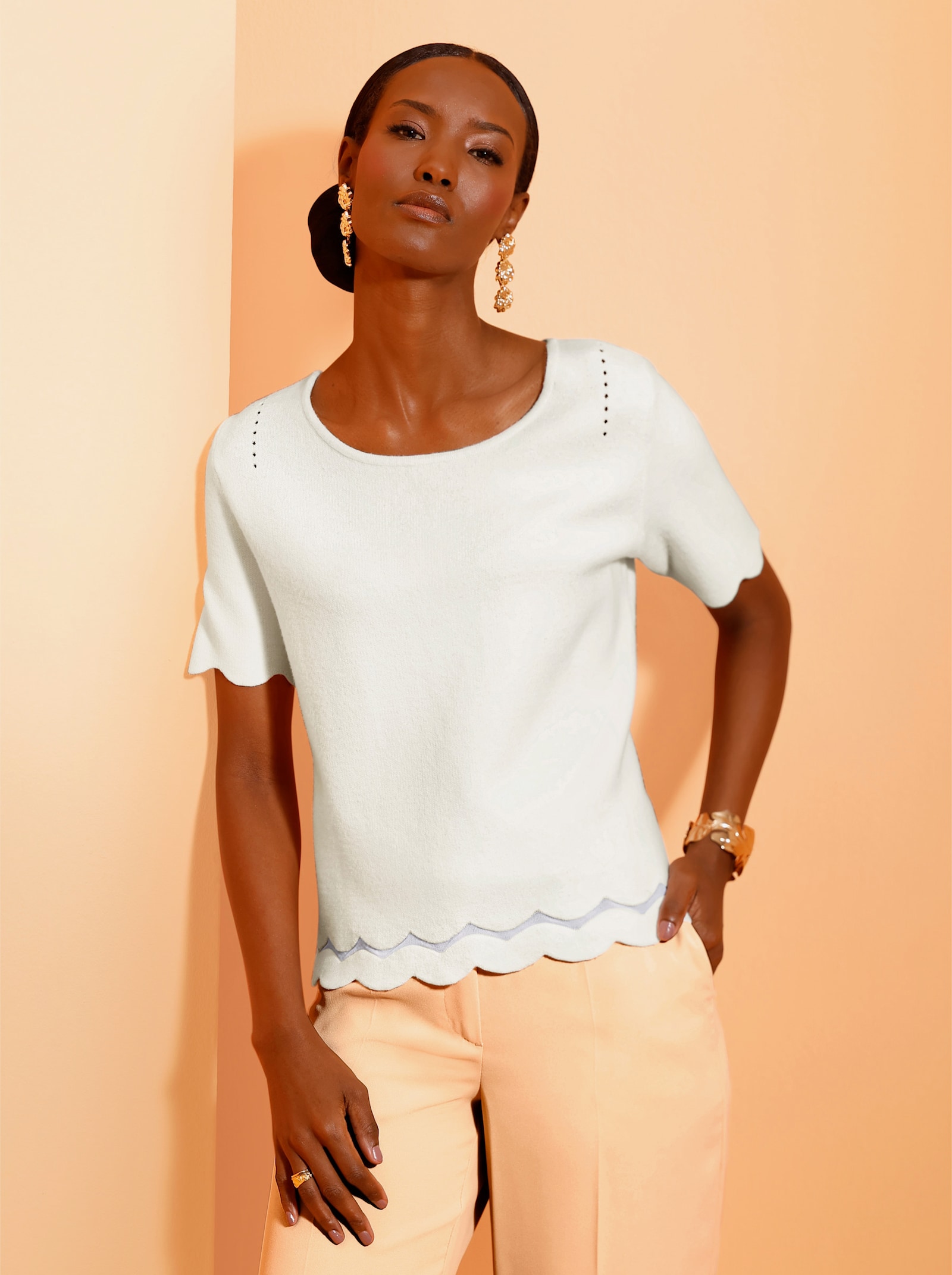 Pull avec détails ajourés - écru