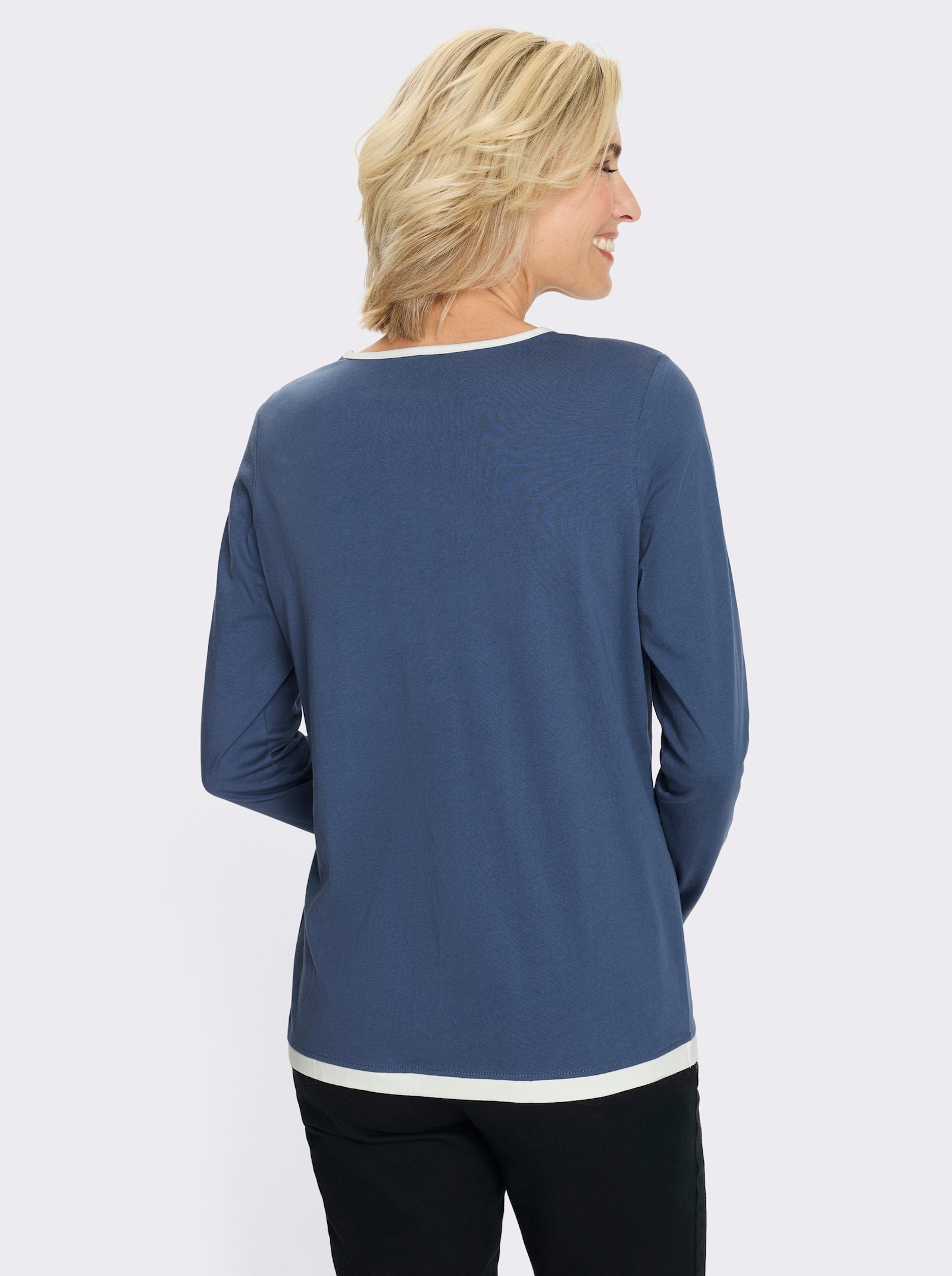 2-in-1-Shirt mit kontrastfarbenen Einsätzen - jeansblau