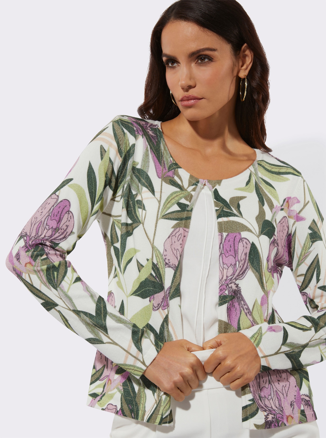 Cardigan - ecru-orchidee-bedruckt