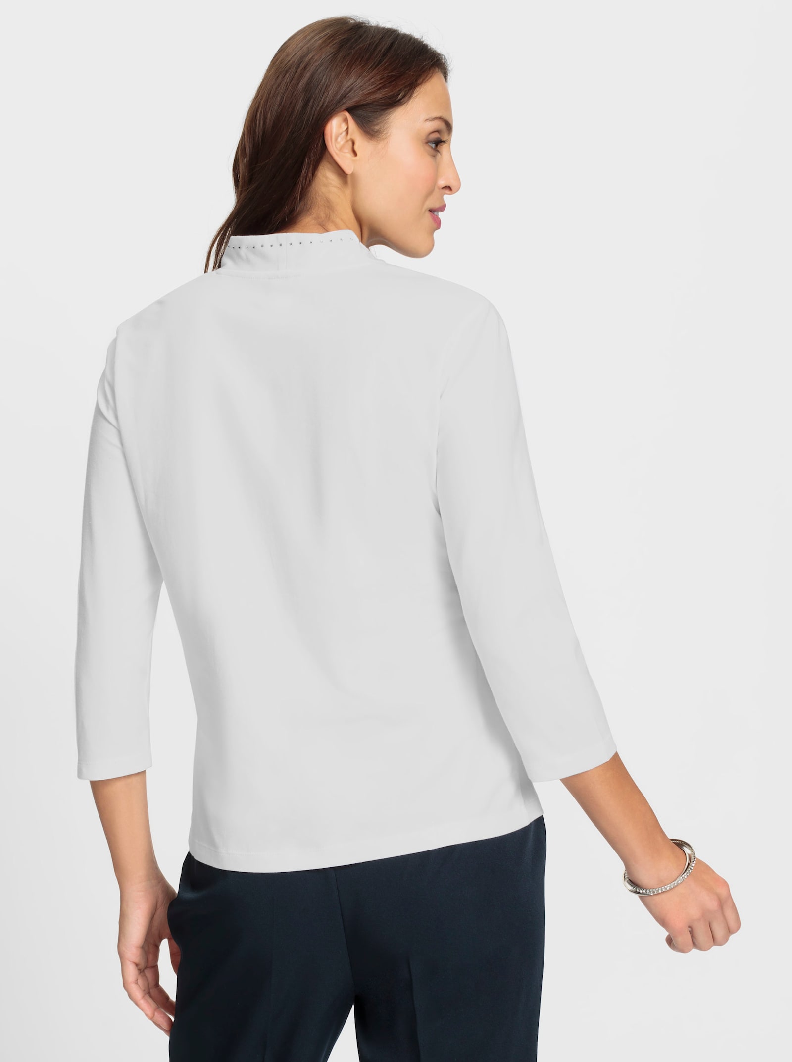 Shirt met V-hals en glittersteentjes - wit